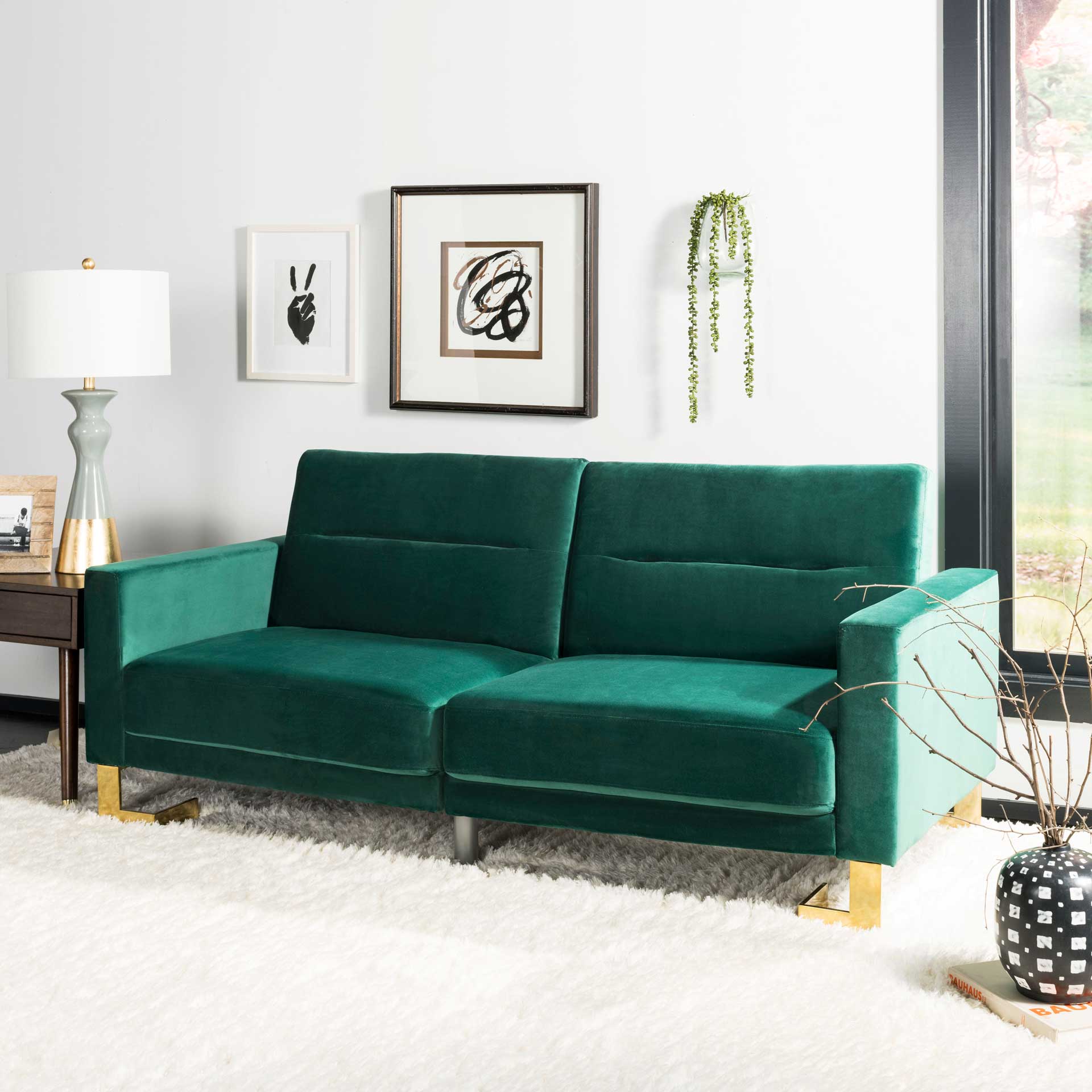 Traverse Foldable Sofa Bed Emerald Green/Brass - Image 8