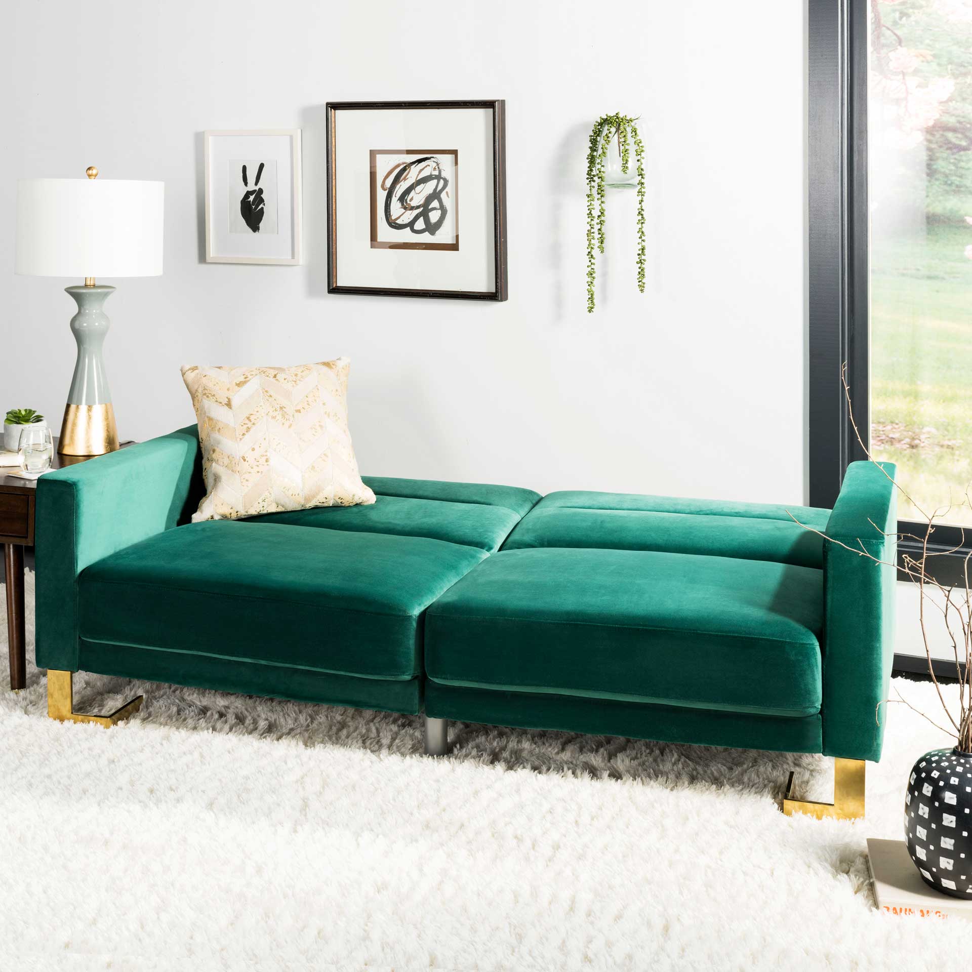 Traverse Foldable Sofa Bed Emerald Green/Brass - Image 9
