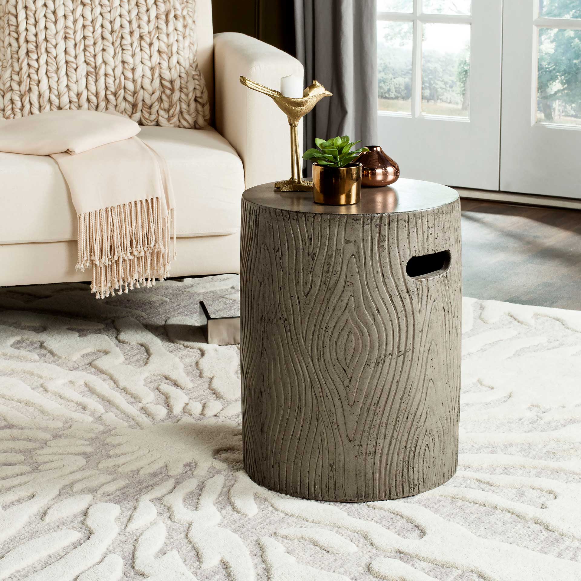 Tree Modern Concrete Round Accent Table Dark Gray - Image 4