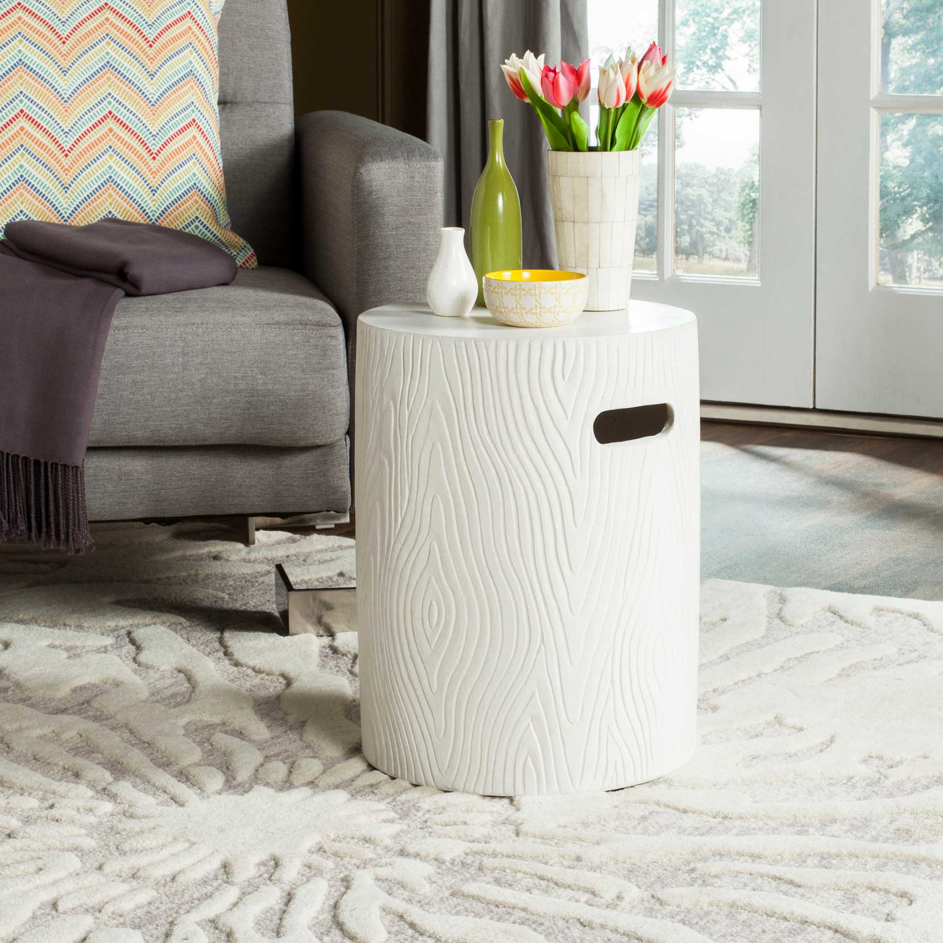 Tree Modern Concrete Round Accent Table Ivory - Image 4