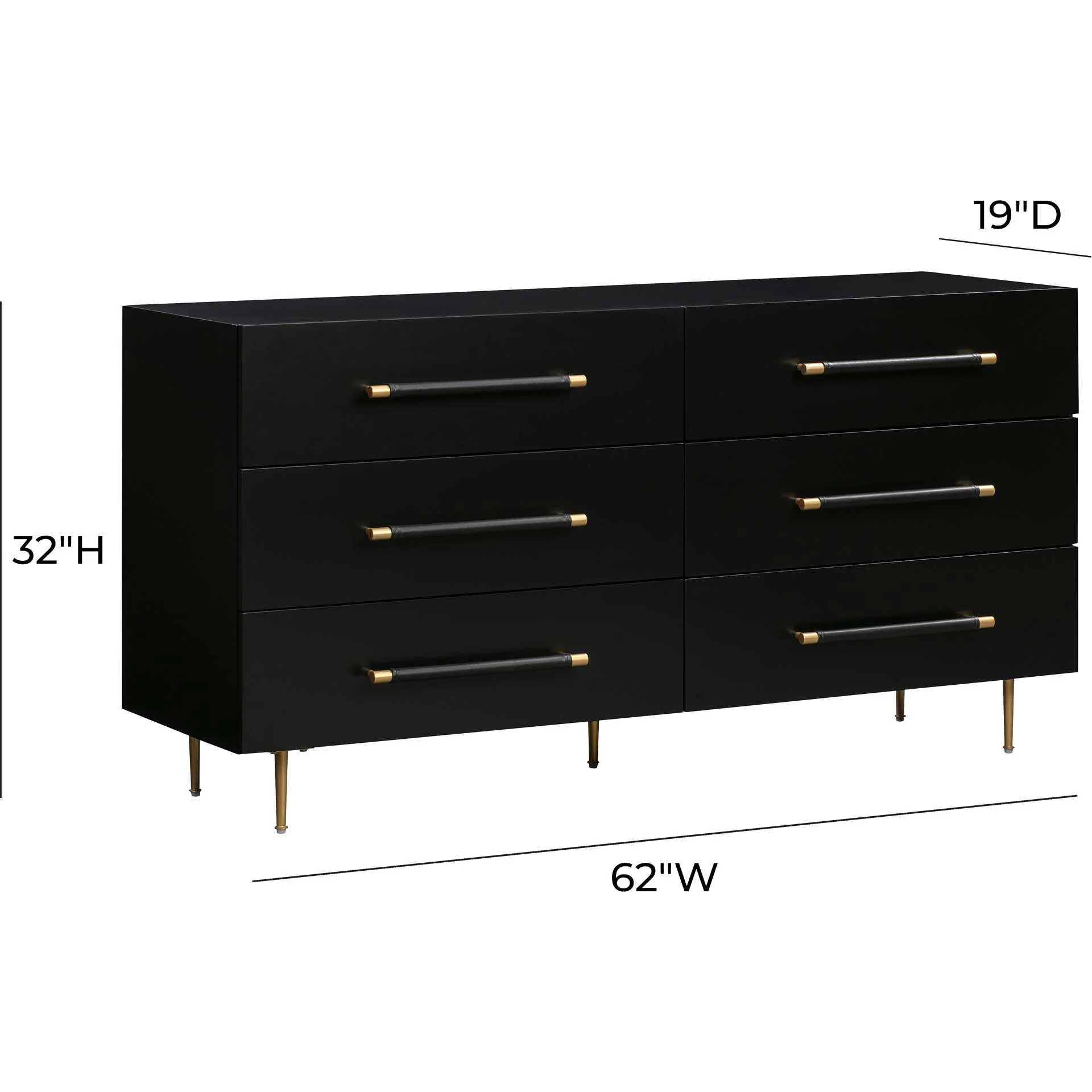 Trey 6 Drawer Dresser Black/Brass - Image 7