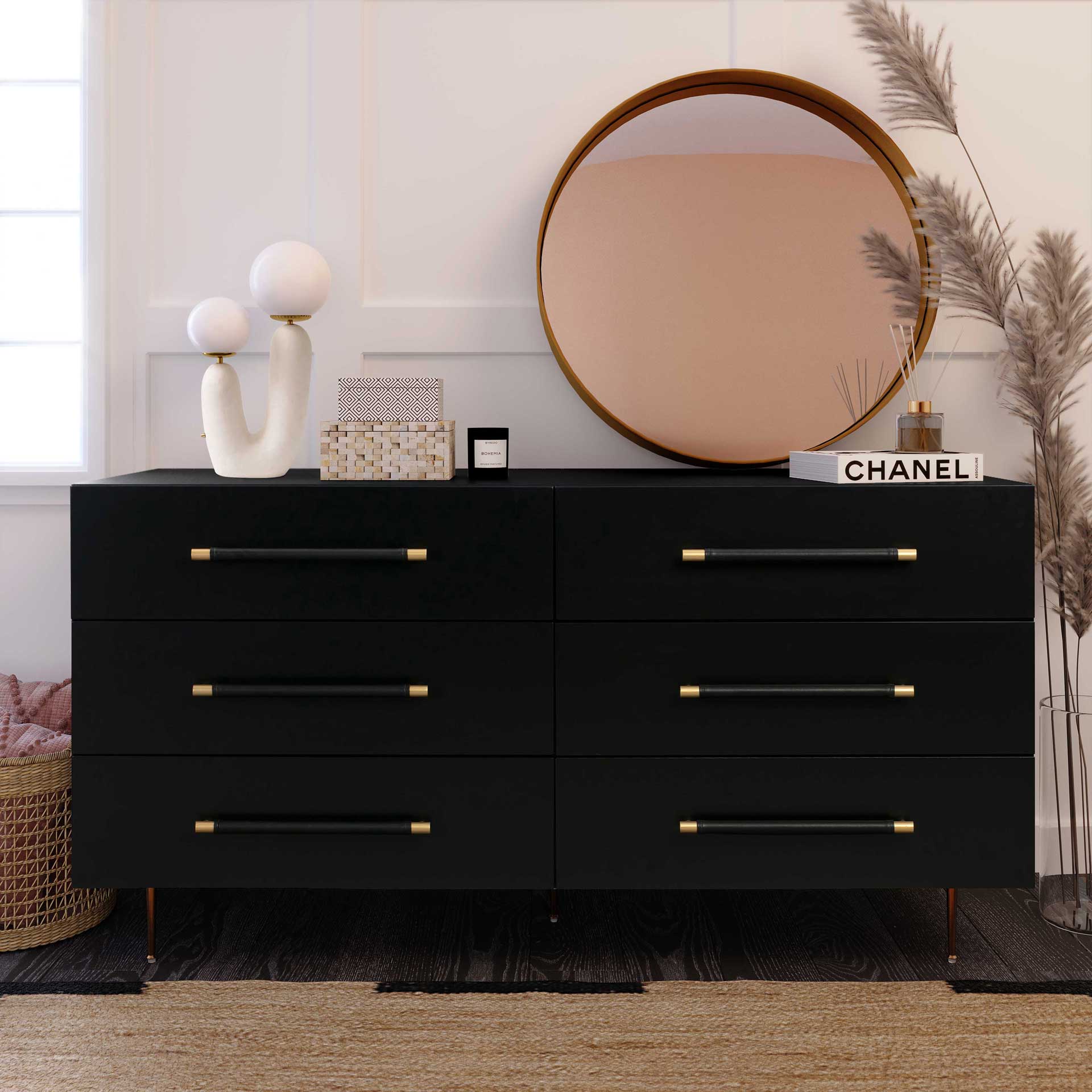 Trey 6 Drawer Dresser Black/Brass - Image 8