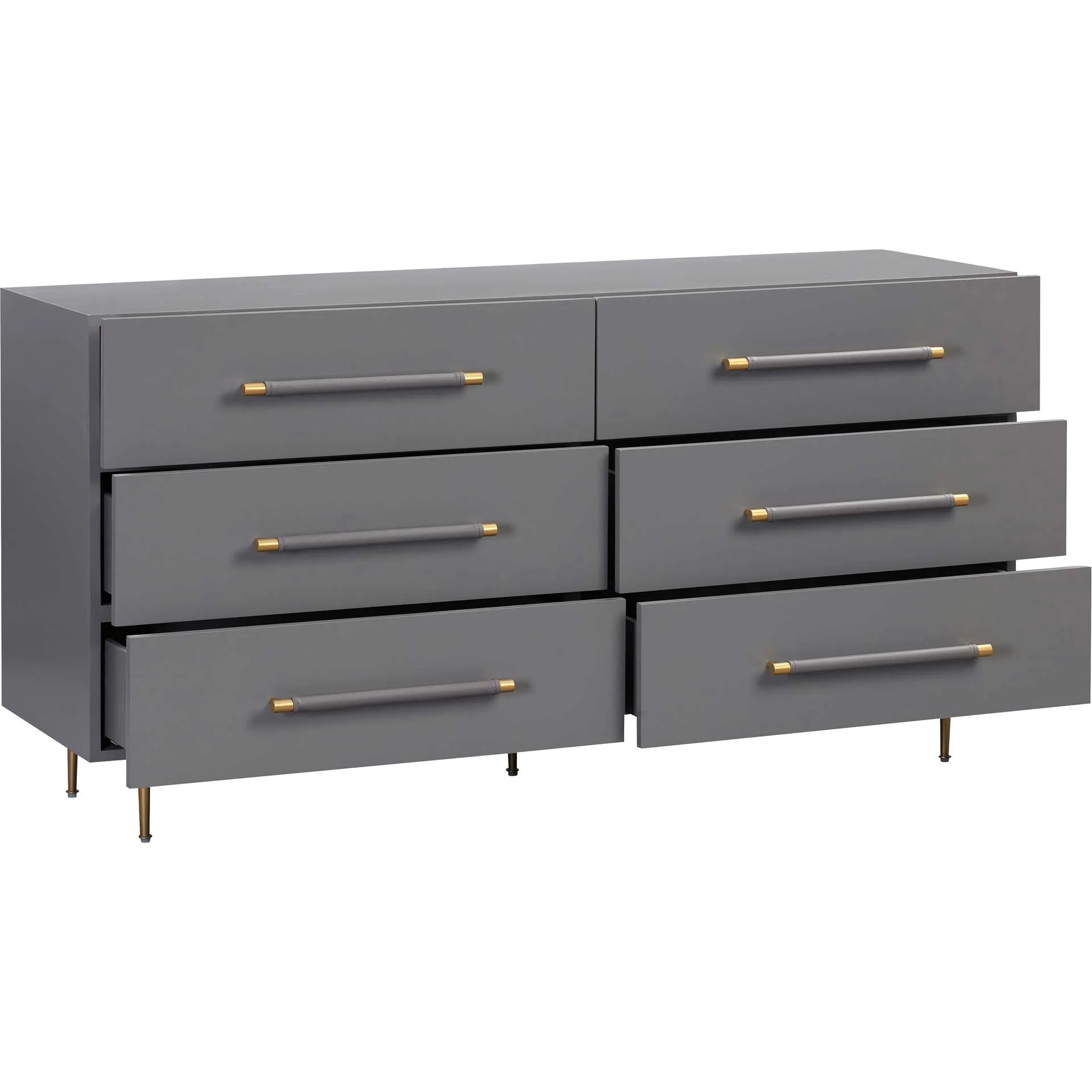 Trey 6 Drawer Dresser Gray/Brass - Image 4