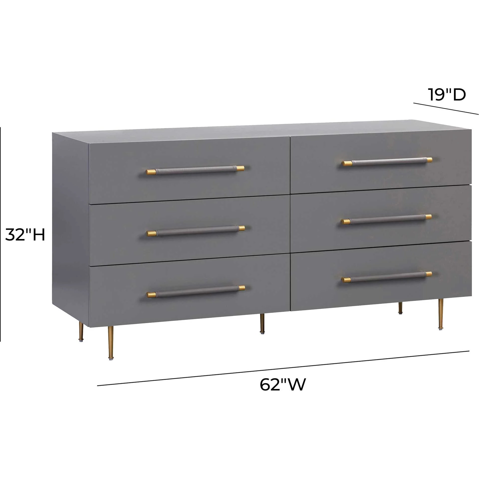 Trey 6 Drawer Dresser Gray/Brass - Image 7