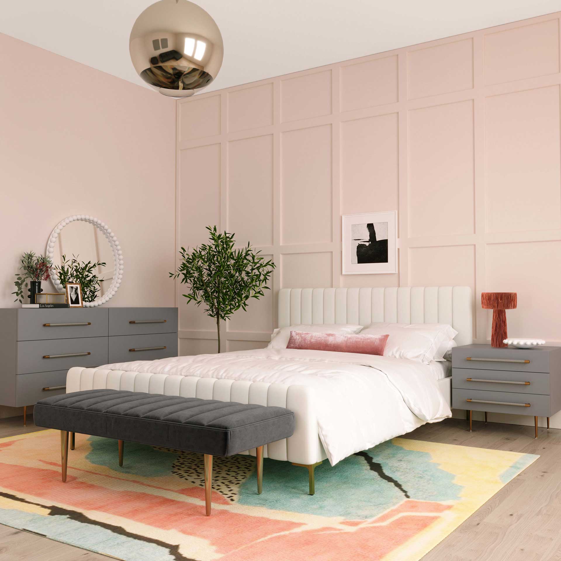 Trey 6 Drawer Dresser Gray/Brass - Image 9