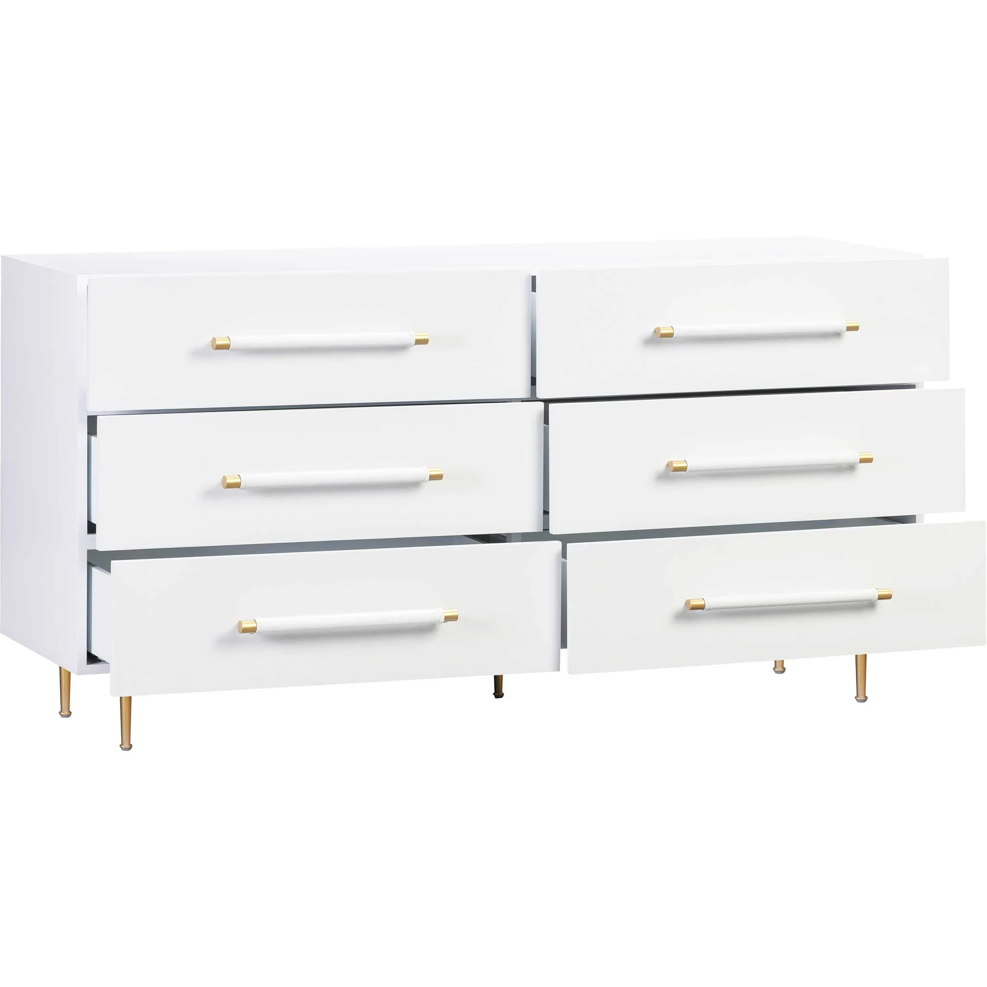 Trey 6 Drawer Dresser White/Brass - Image 4
