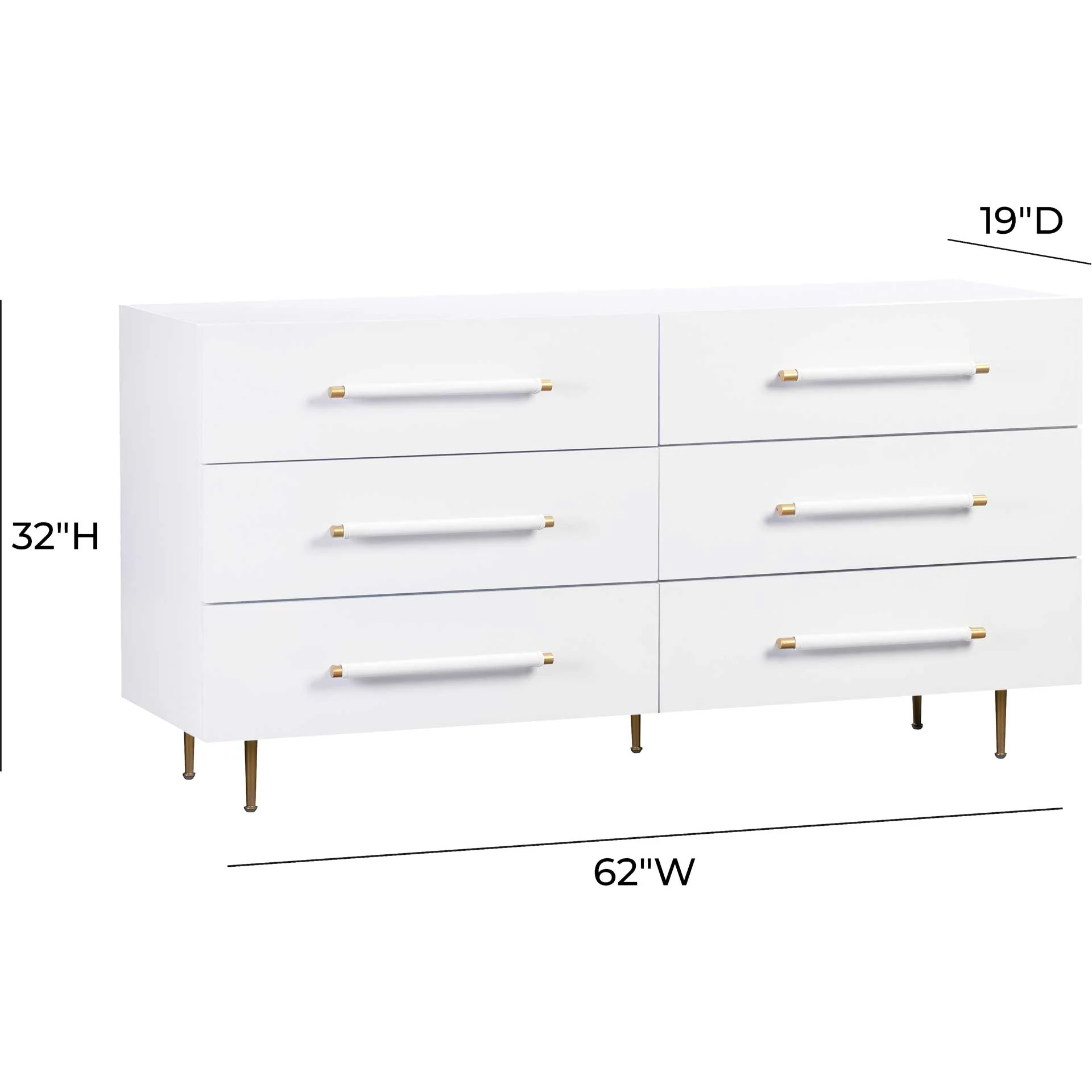 Trey 6 Drawer Dresser White/Brass - Image 7