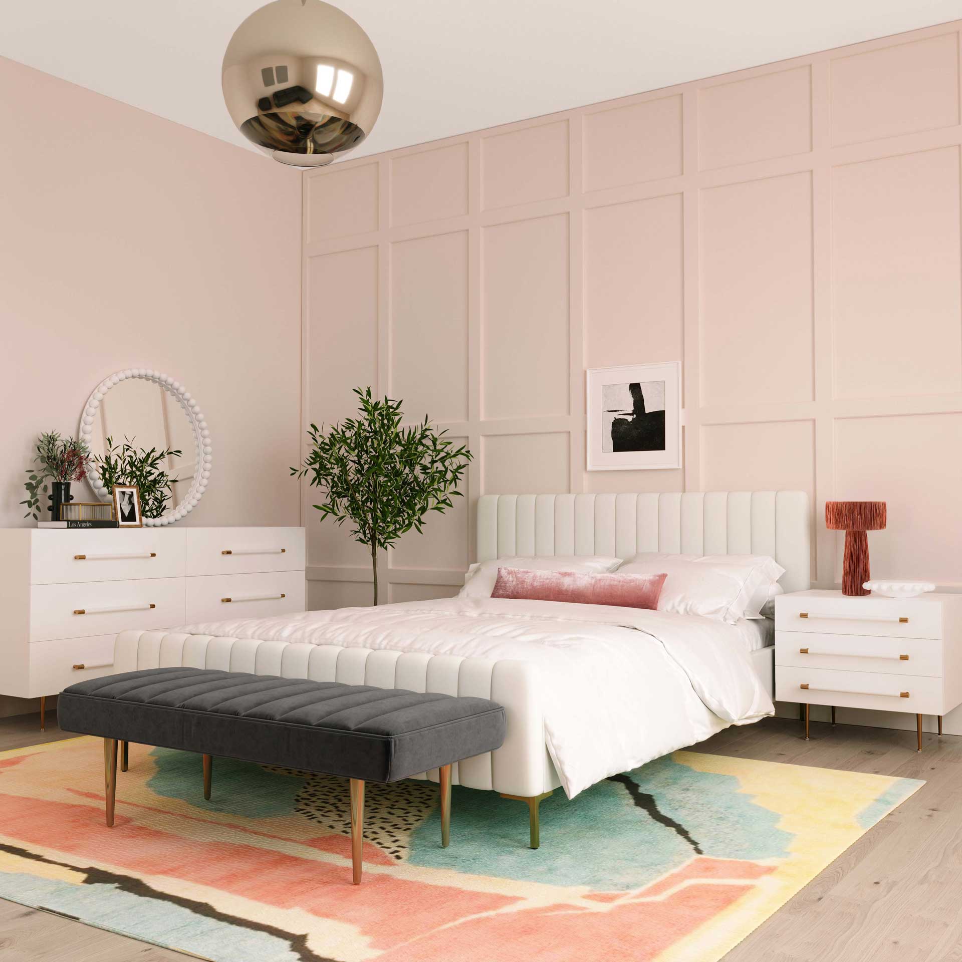 Trey 6 Drawer Dresser White/Brass - Image 9