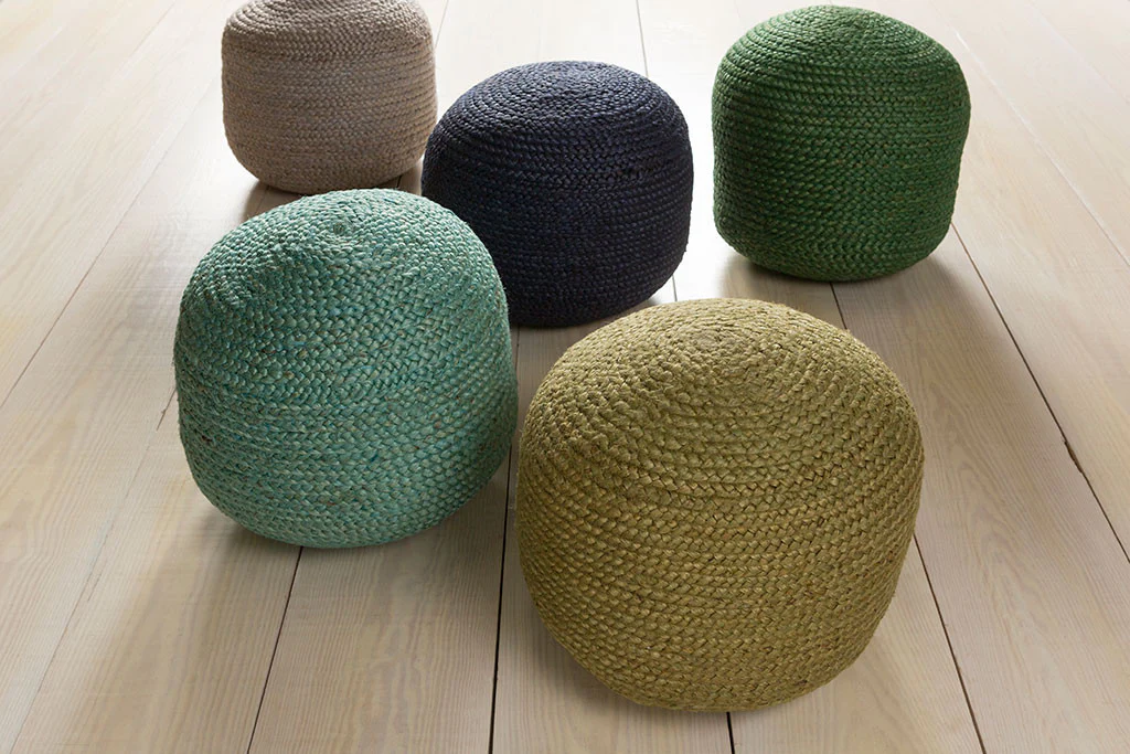 Tropics Solid Teal Cylinder Pouf - Image 2