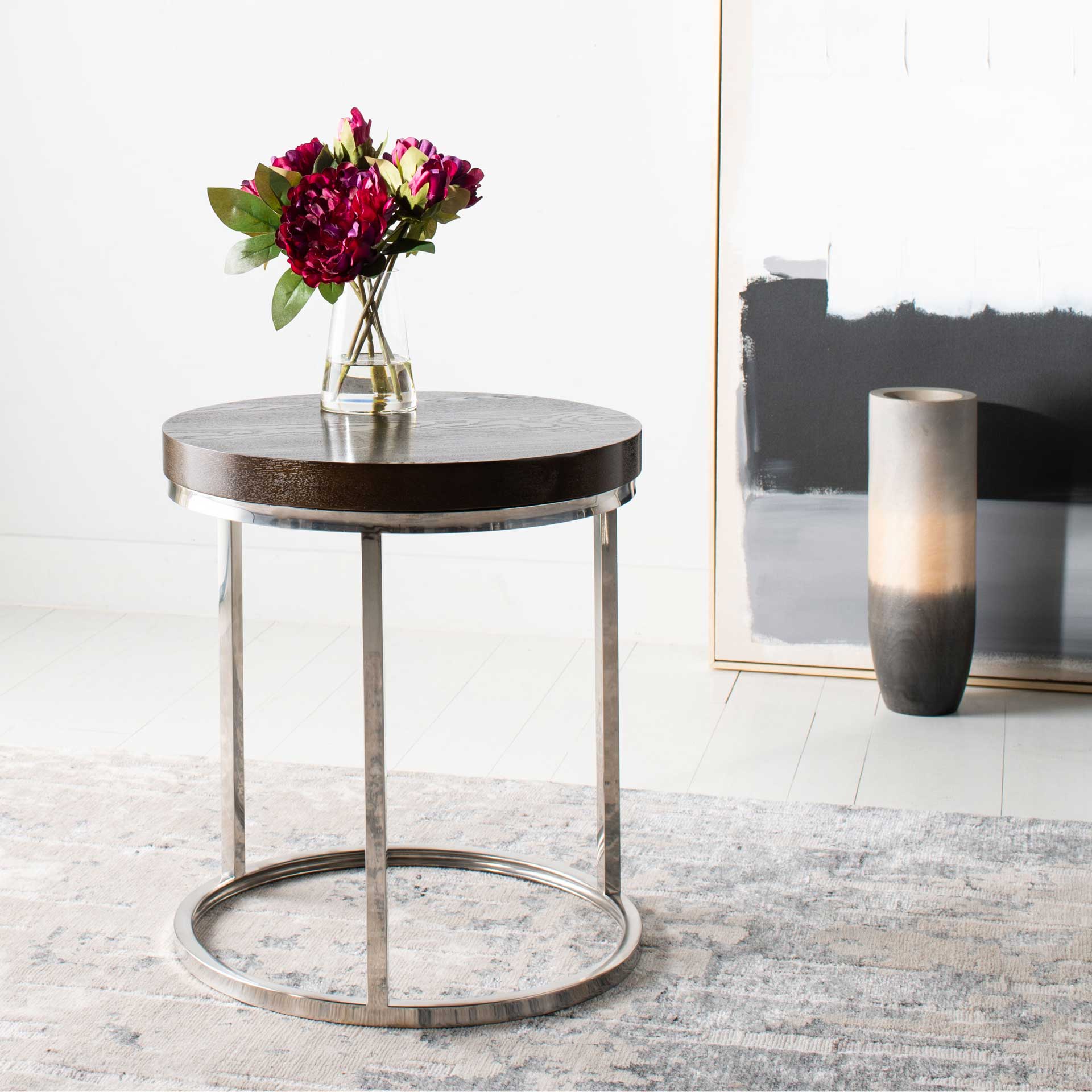 Tullis Black Glass Top Round End Table Black - Image 3