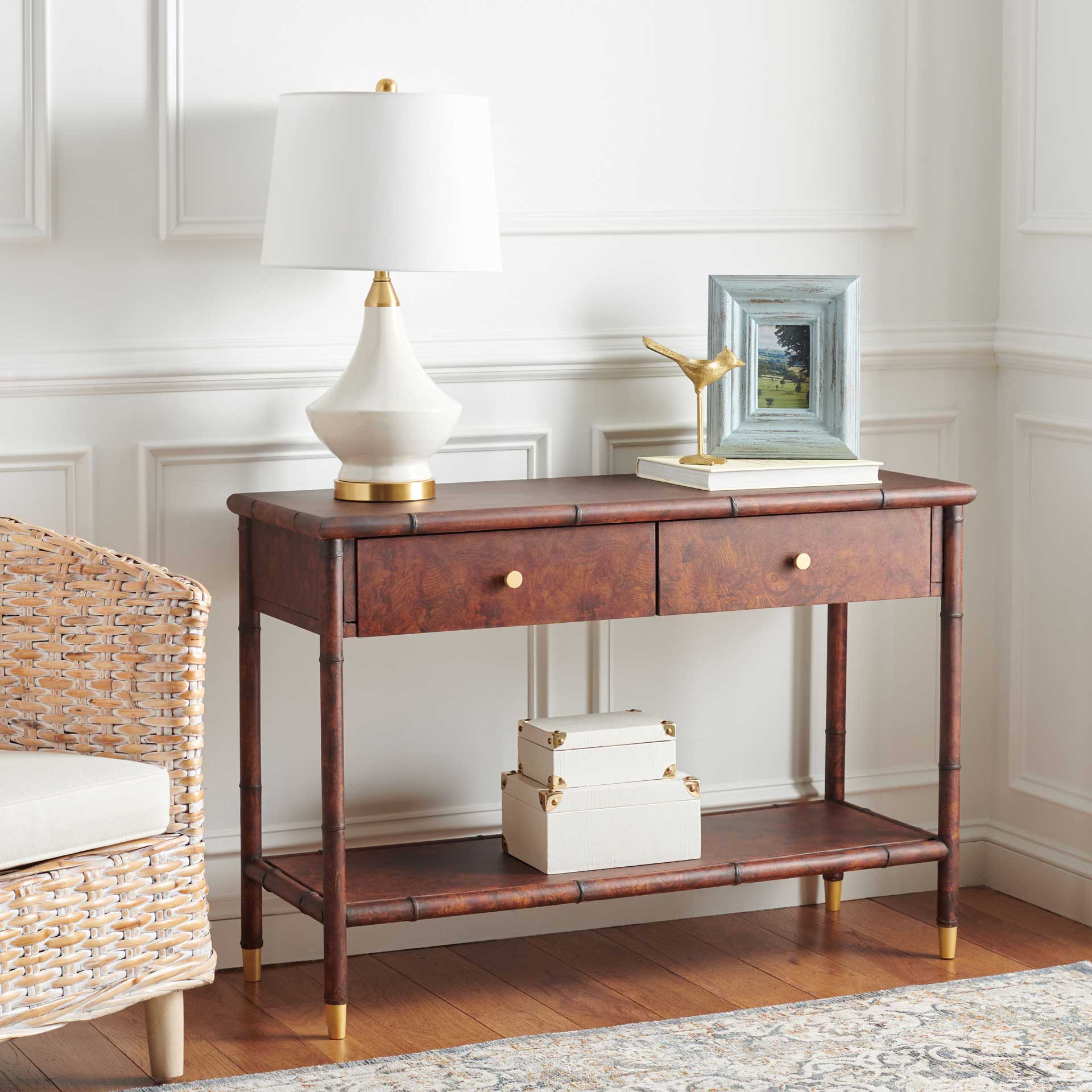 Tunisia 2 Drawer 1 Shelf Console Table Dark Brown/Gold - Image 6