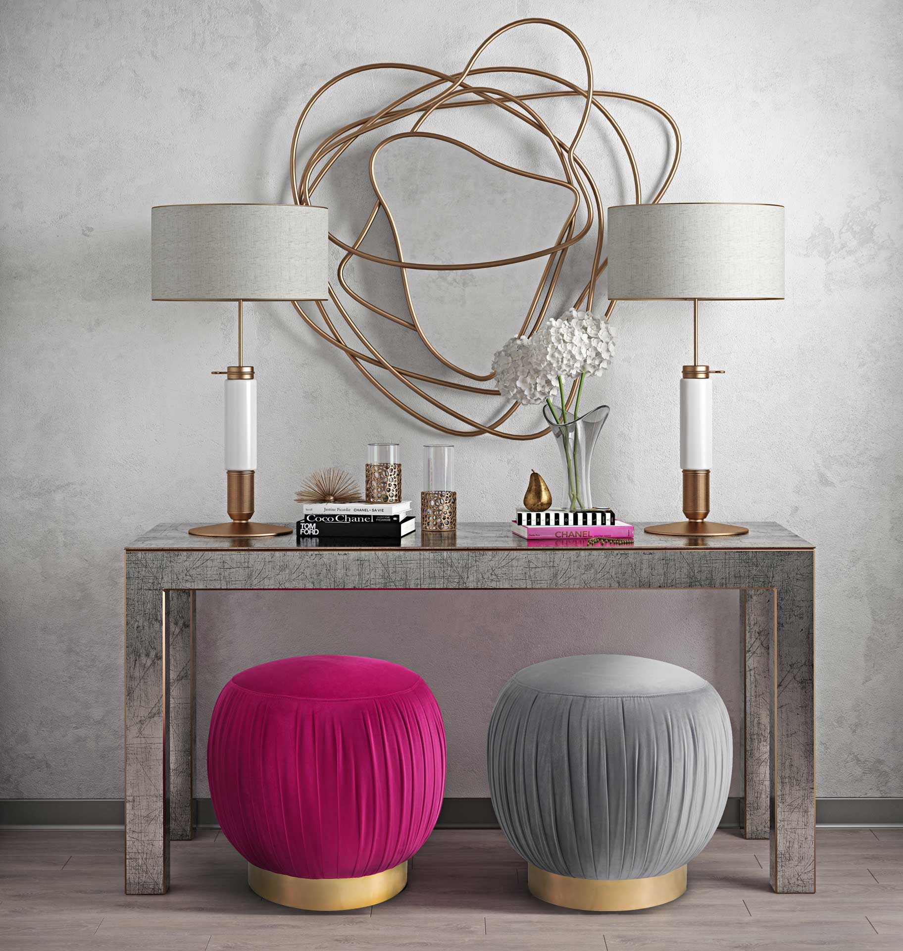 Turner Velvet Ottoman Gray - Image 6