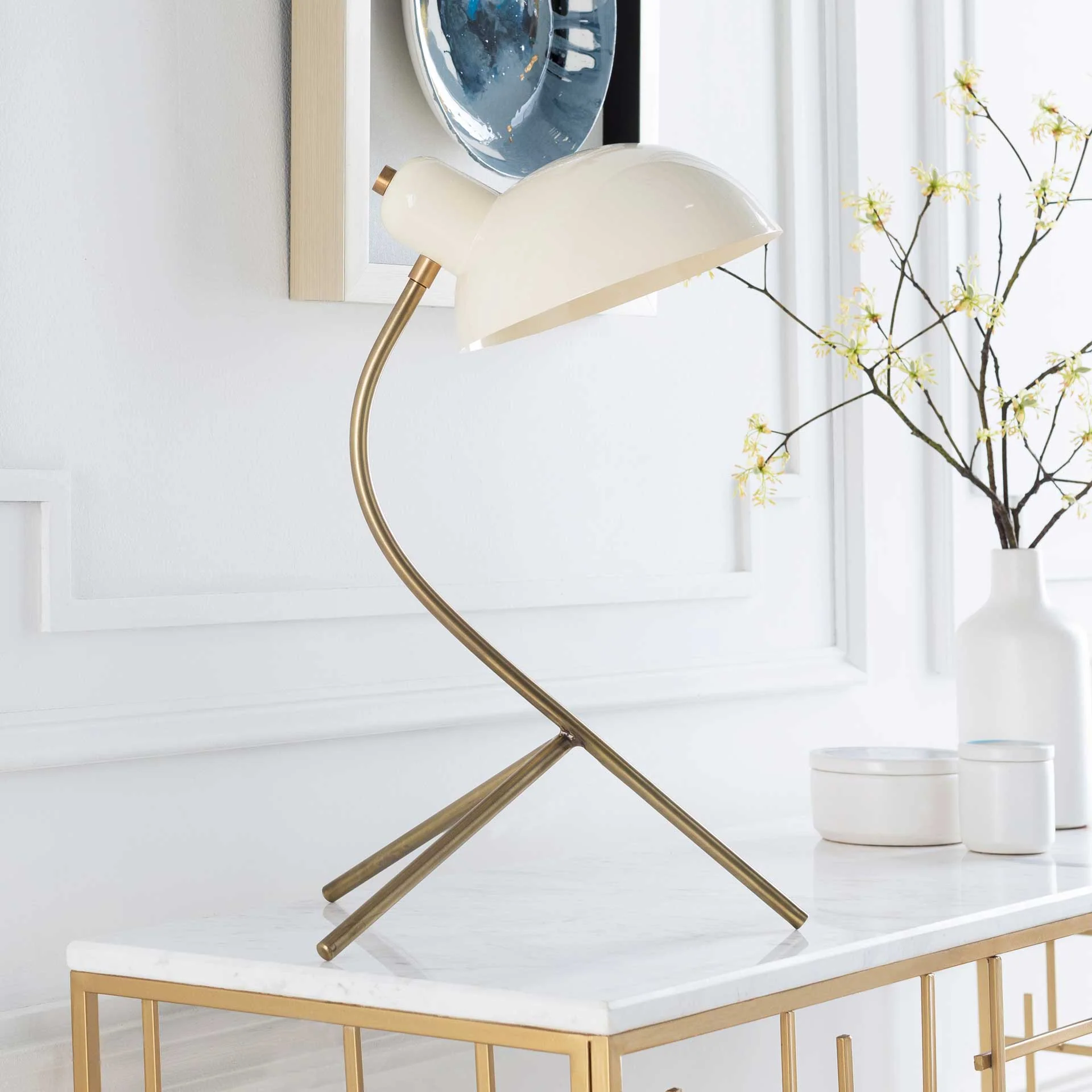 Umar Table Lamp Beige/Brass/White - Image 4