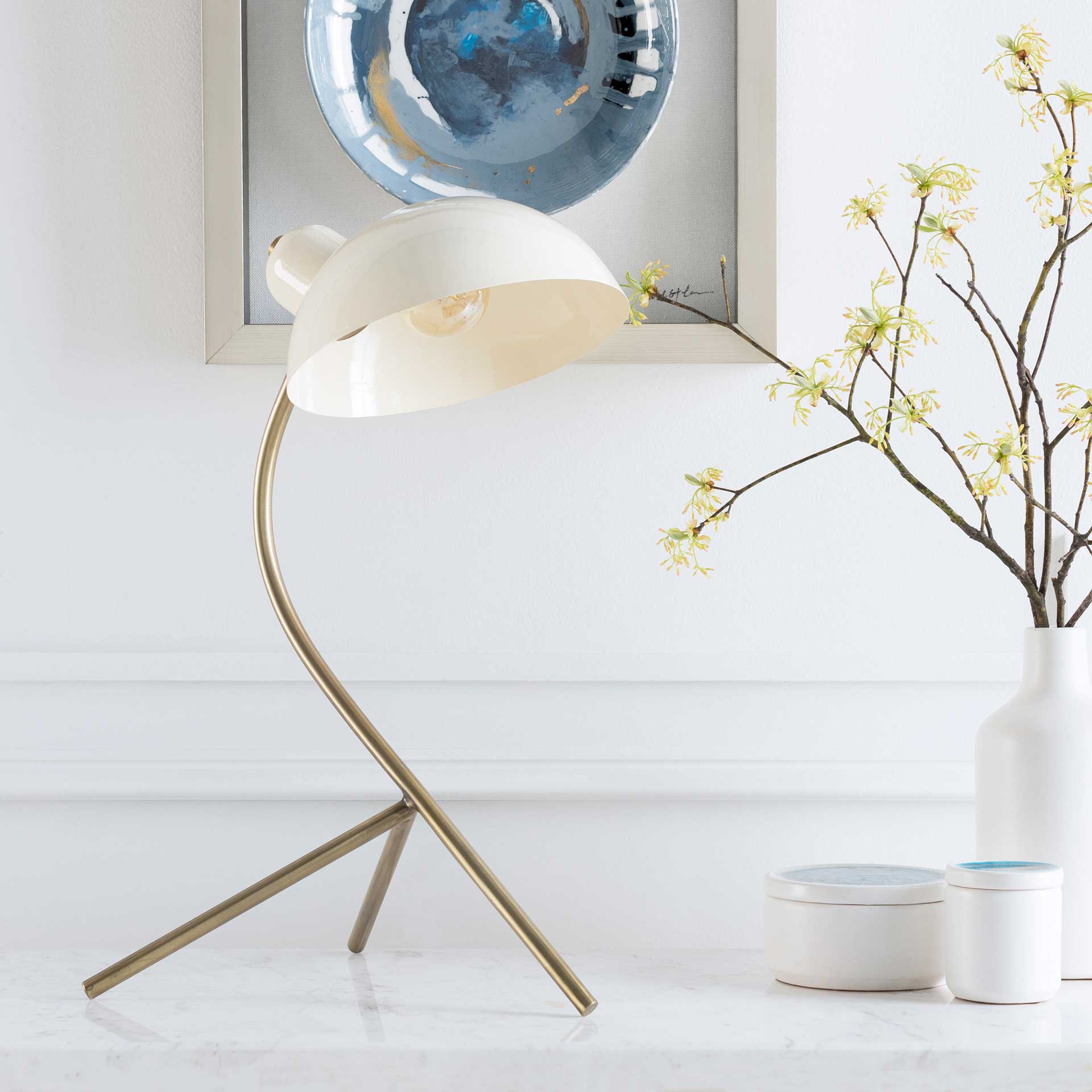 Umar Table Lamp Beige/Brass/White - Image 5