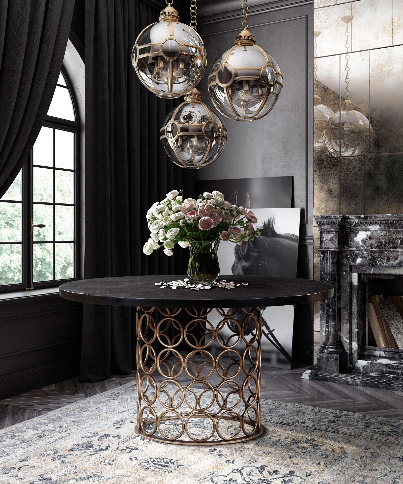 Vada Brass Round Dining Table Black/Brass - Image 6