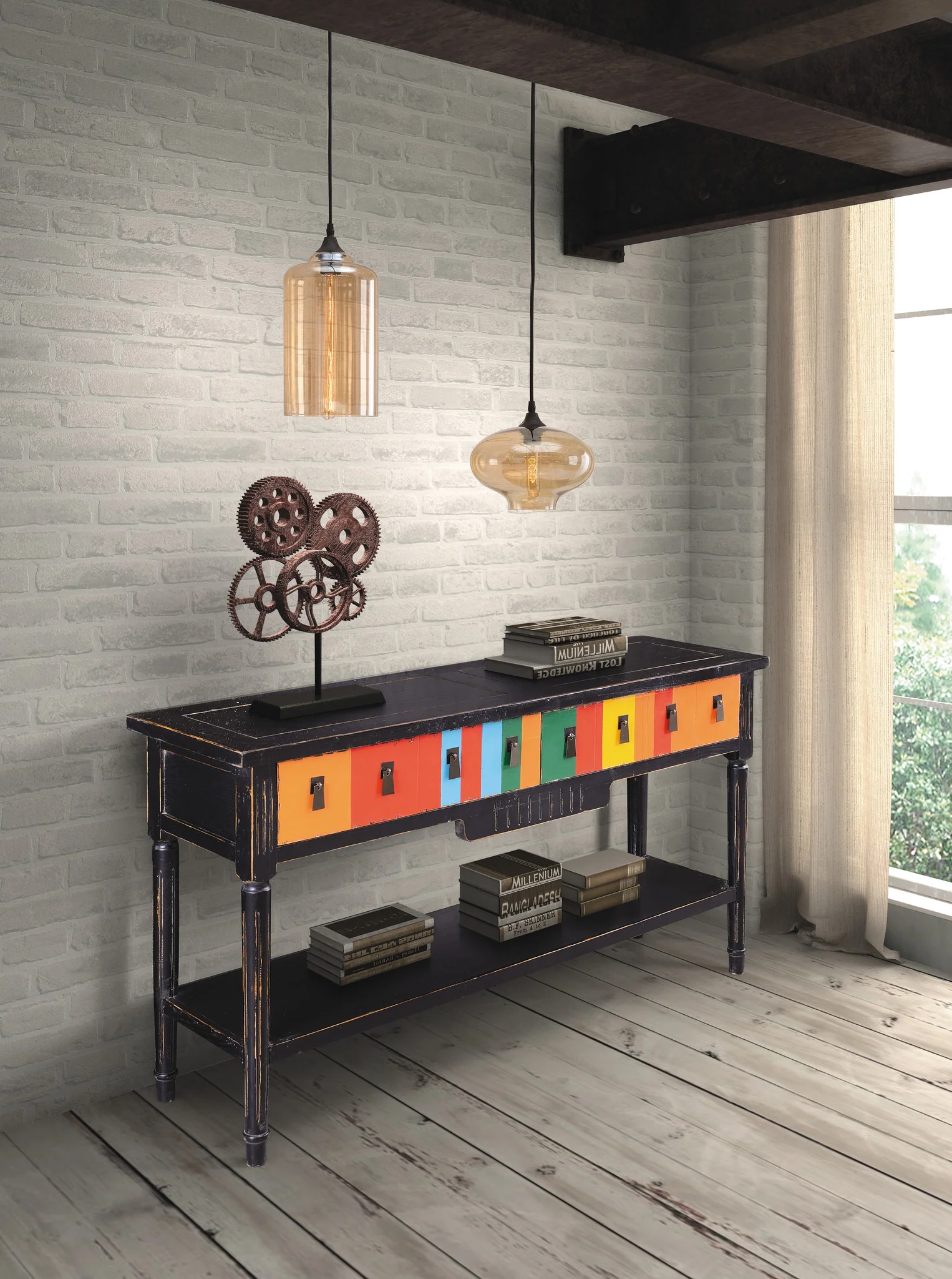 Vale Console Table Multicolor Distressed Black - Image 5