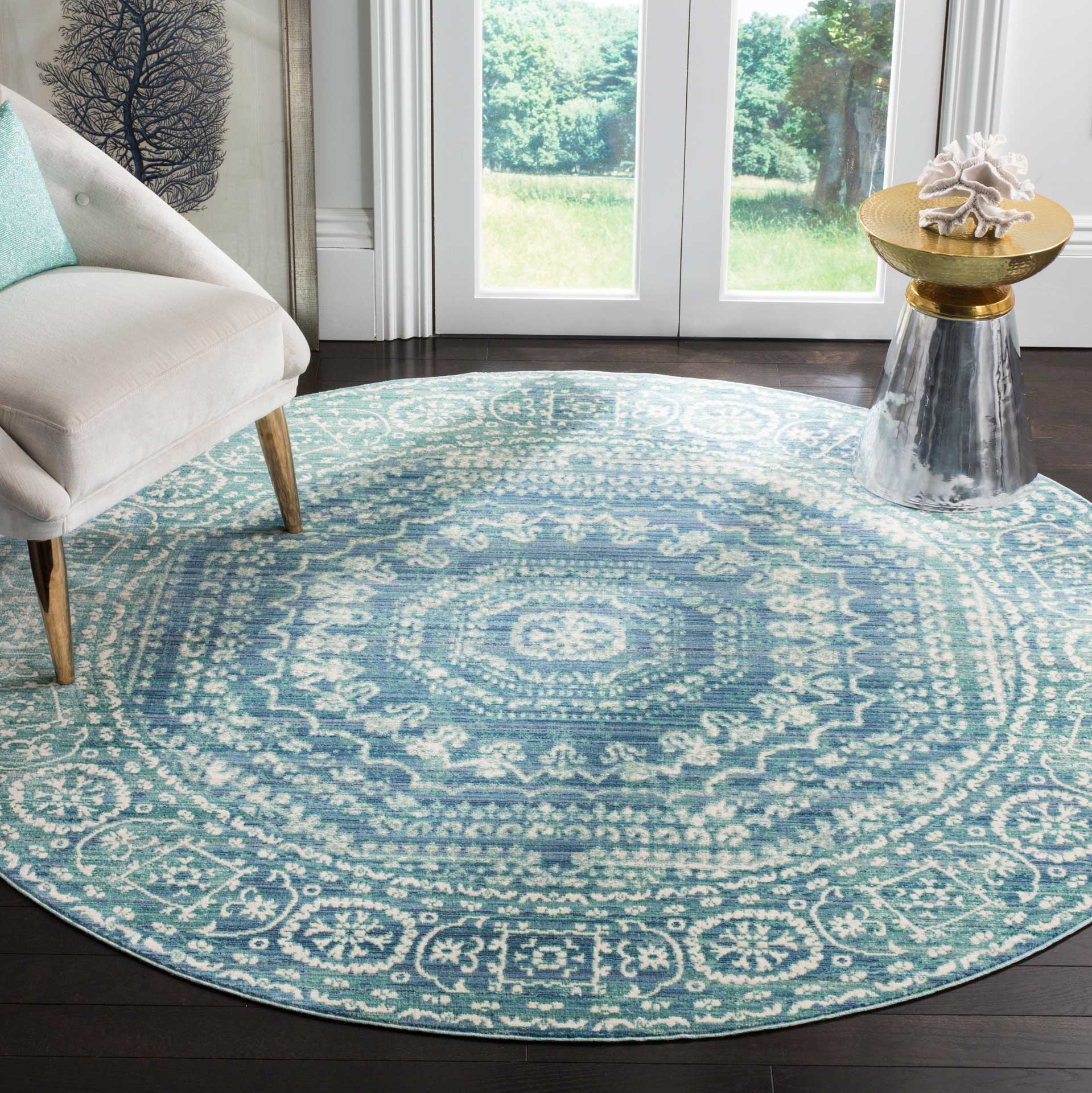 Valencia Blue/Ivory Round Rug - Image 3