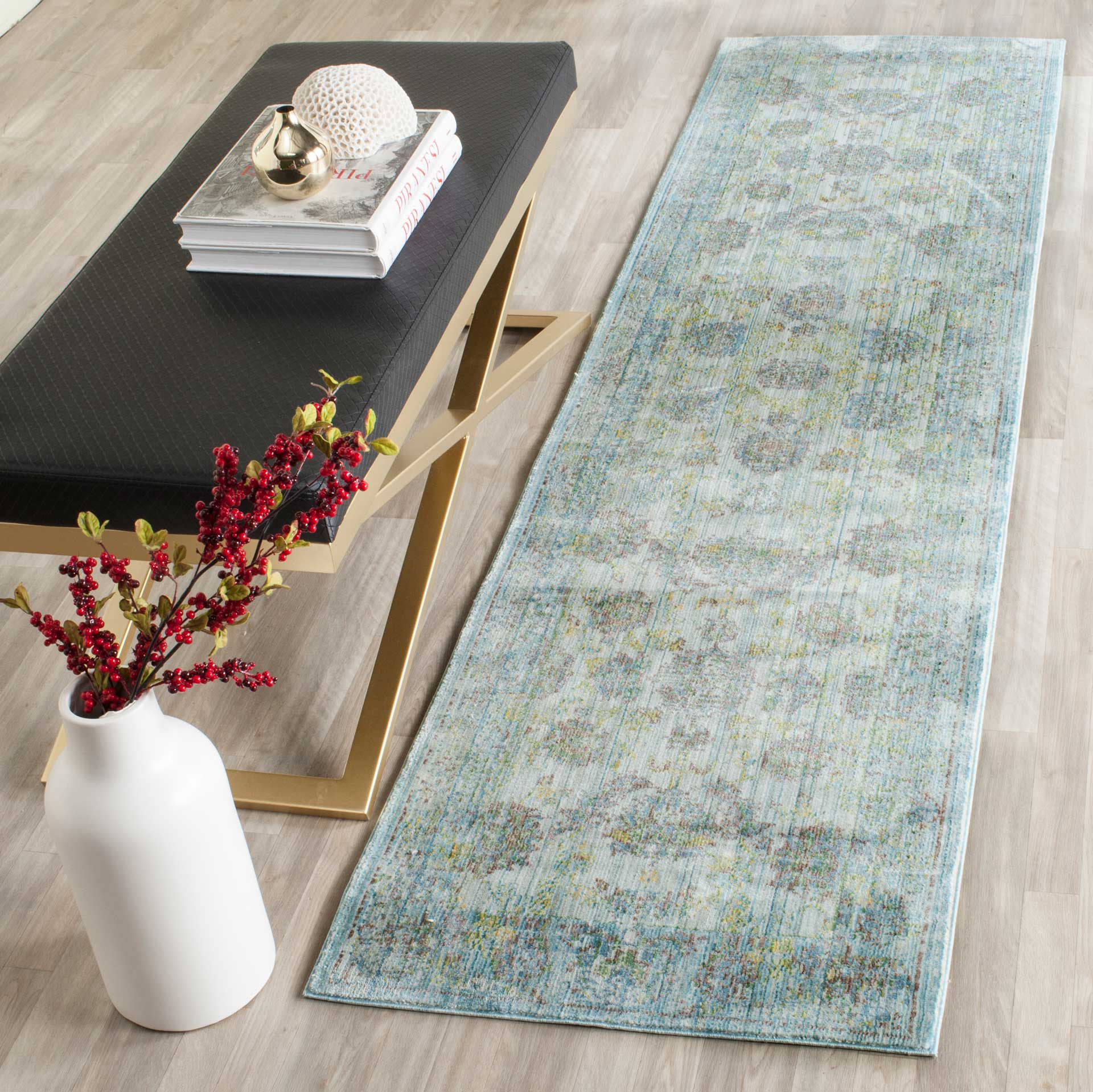 Valencia Light Blue/Turquoise Runner Rug - Image 3