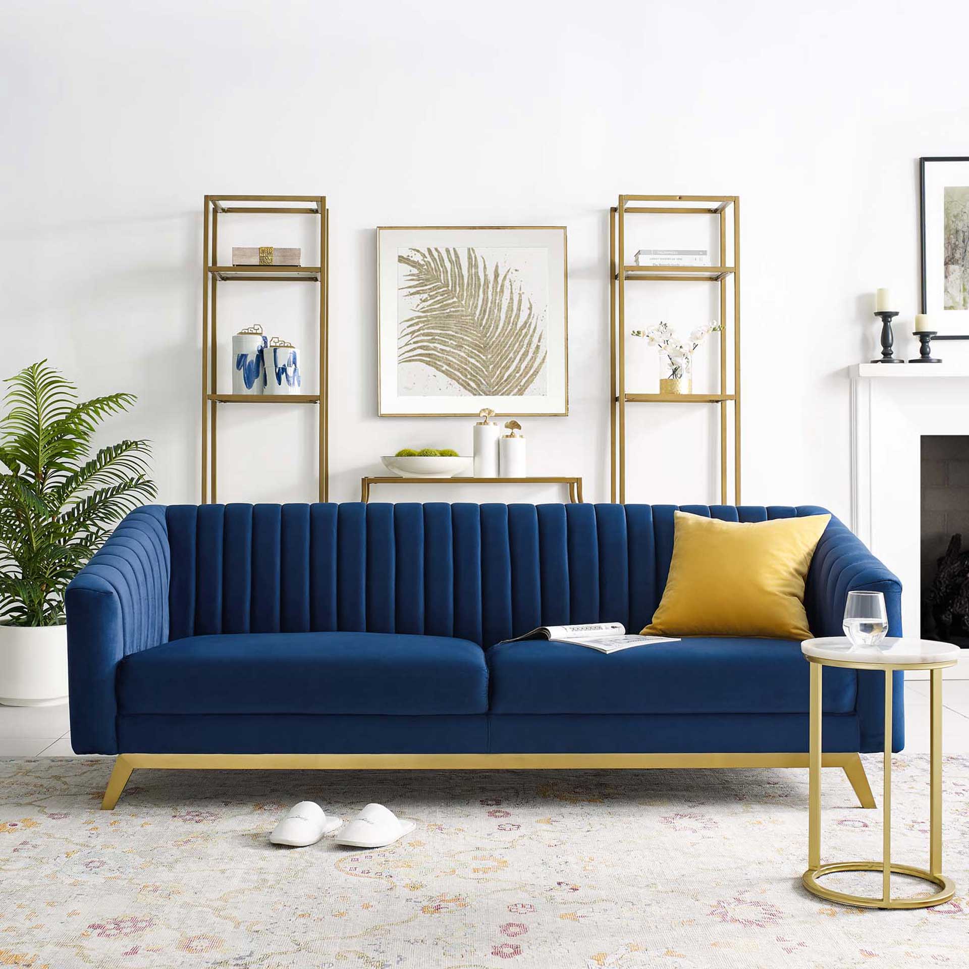 Vanessa Tufted Performance Velvet Sofa Navy - Image 5