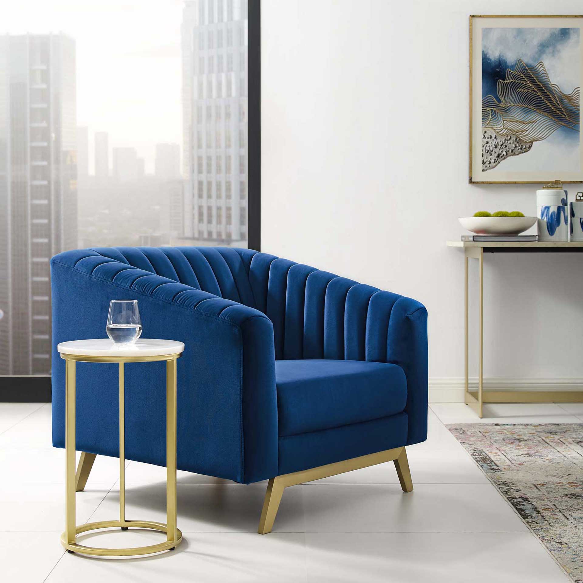 Vanessa Velvet Armchair Navy - Image 6