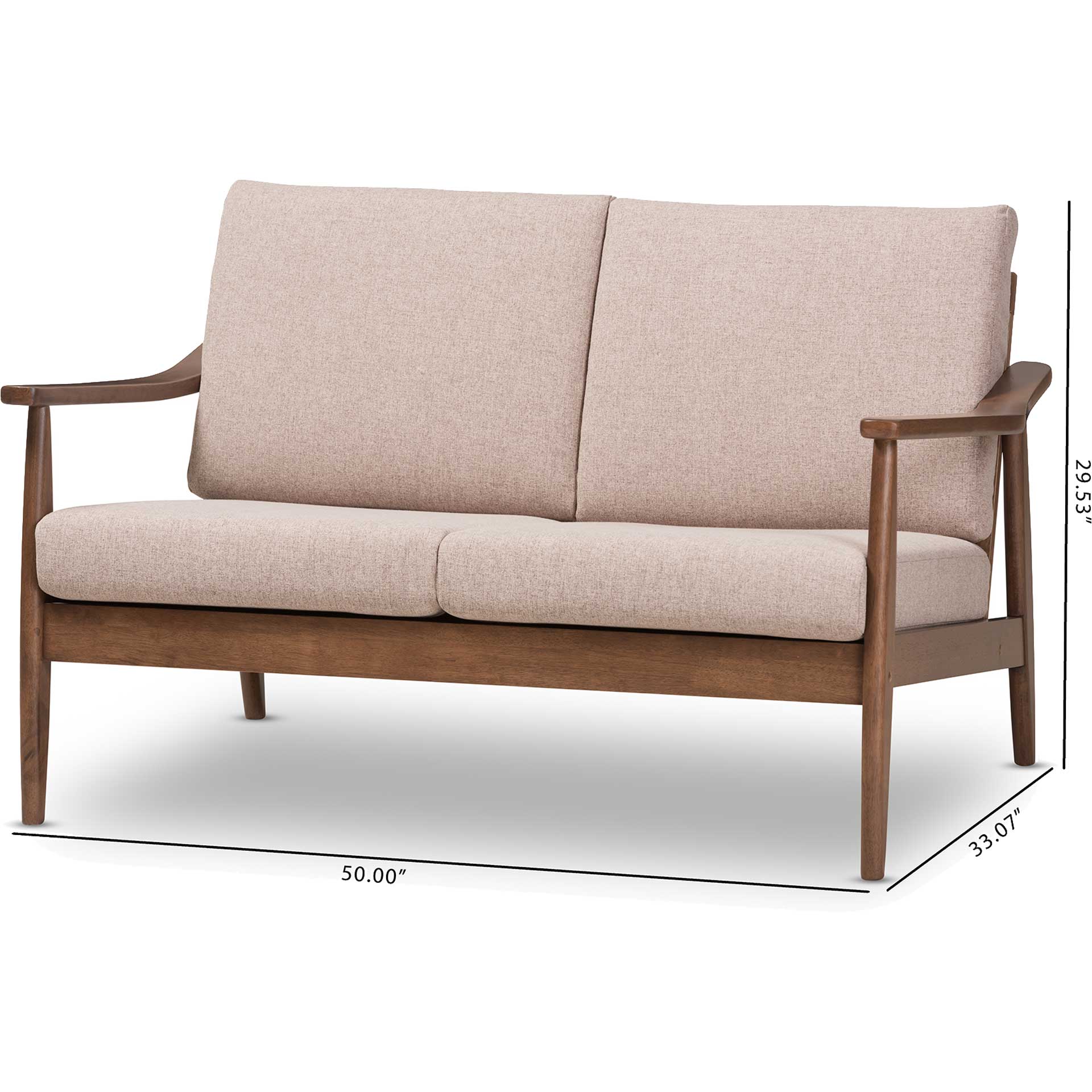 Vega Fabric Upholstered Loveseat Light Brown/Walnut - Image 6
