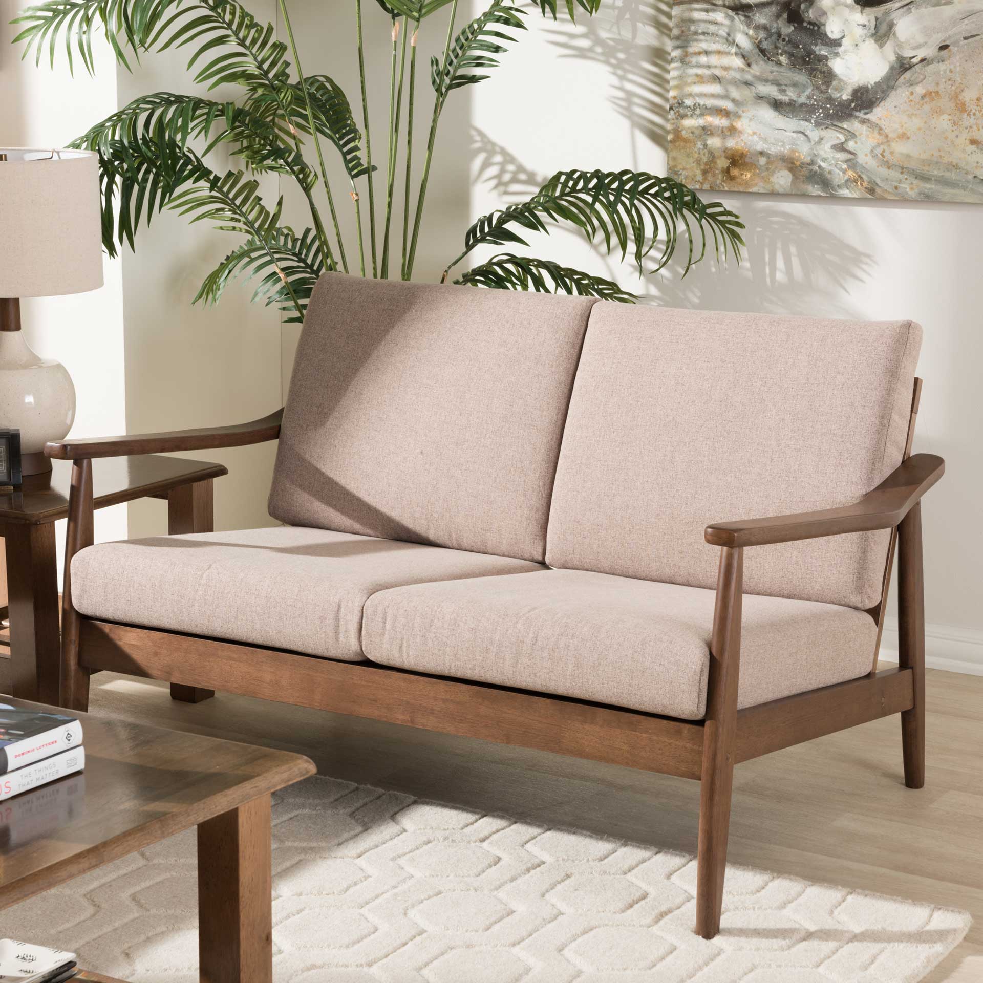 Vega Fabric Upholstered Loveseat Light Brown/Walnut - Image 7