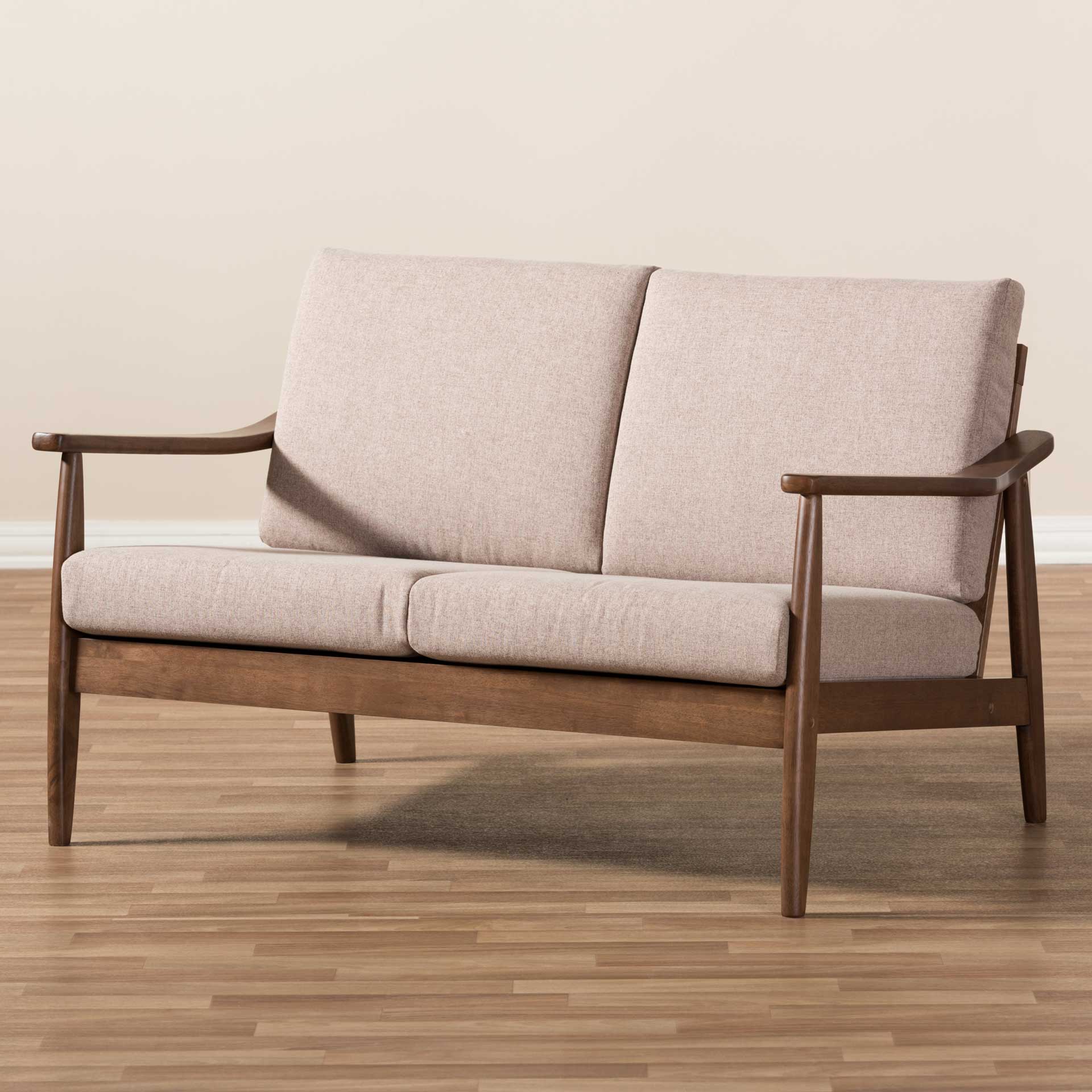 Vega Fabric Upholstered Loveseat Light Brown/Walnut - Image 8