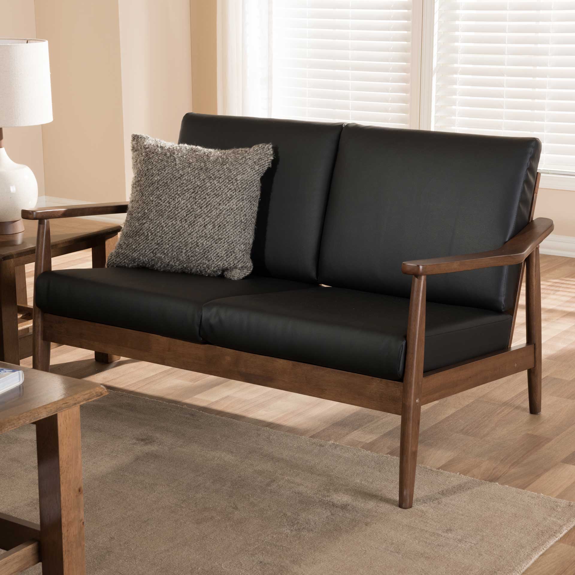 Vega Faux Leather Loveseat Black/Walnut - Image 7