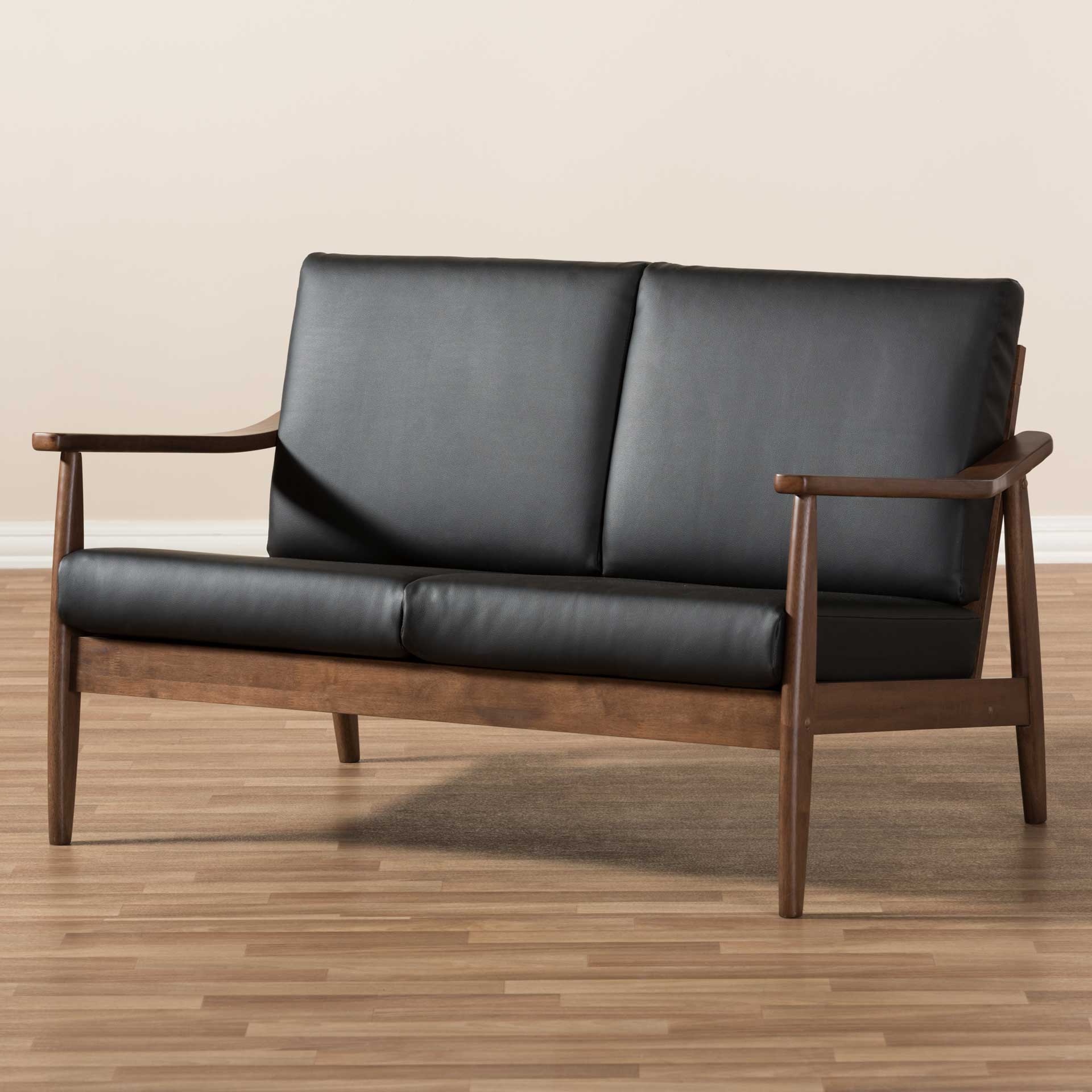 Vega Faux Leather Loveseat Black/Walnut - Image 8