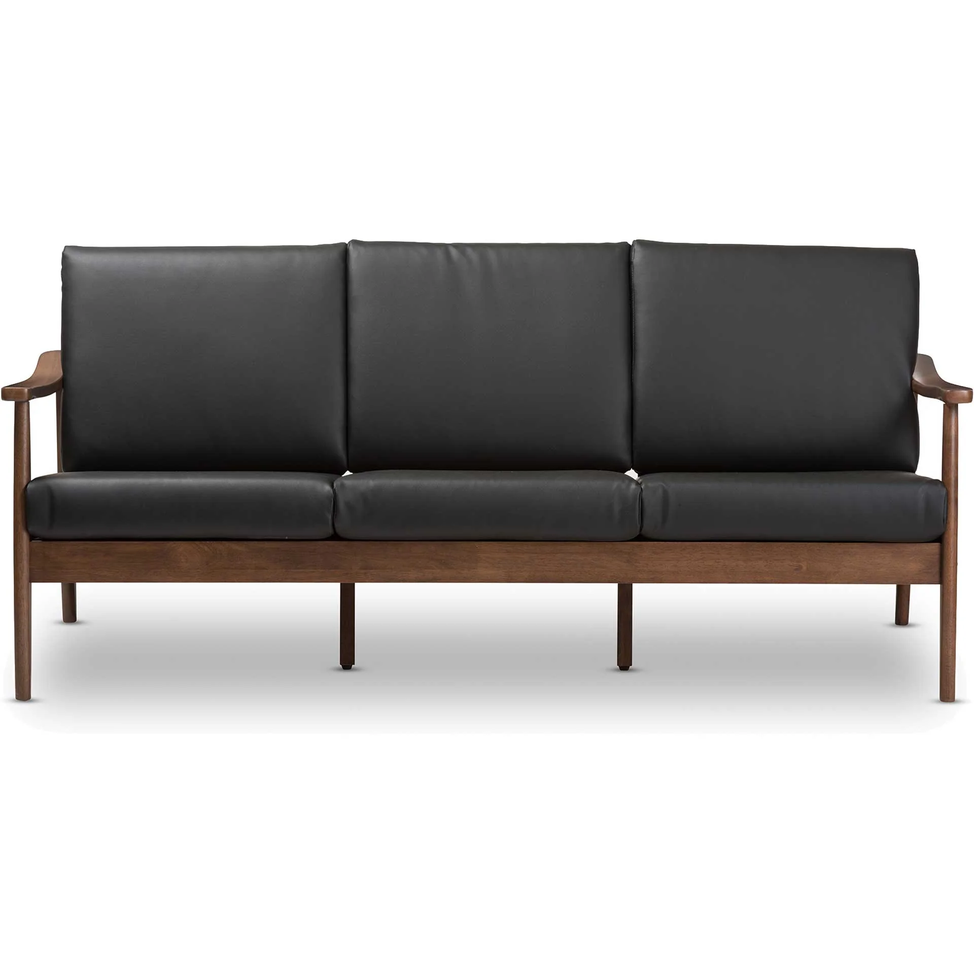 Vega Faux Leather Sofa Black/Walnut - Image 2