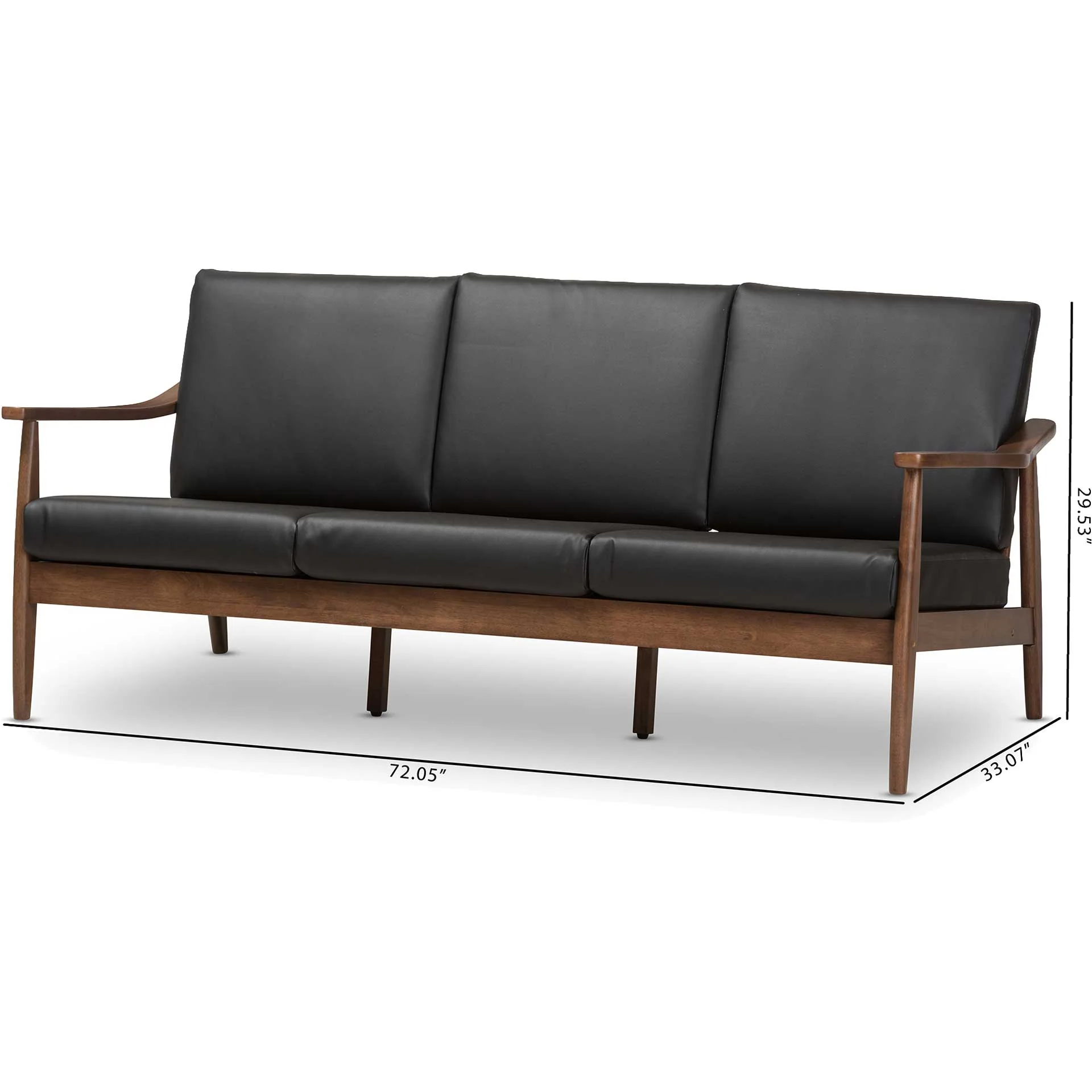 Vega Faux Leather Sofa Black/Walnut - Image 7