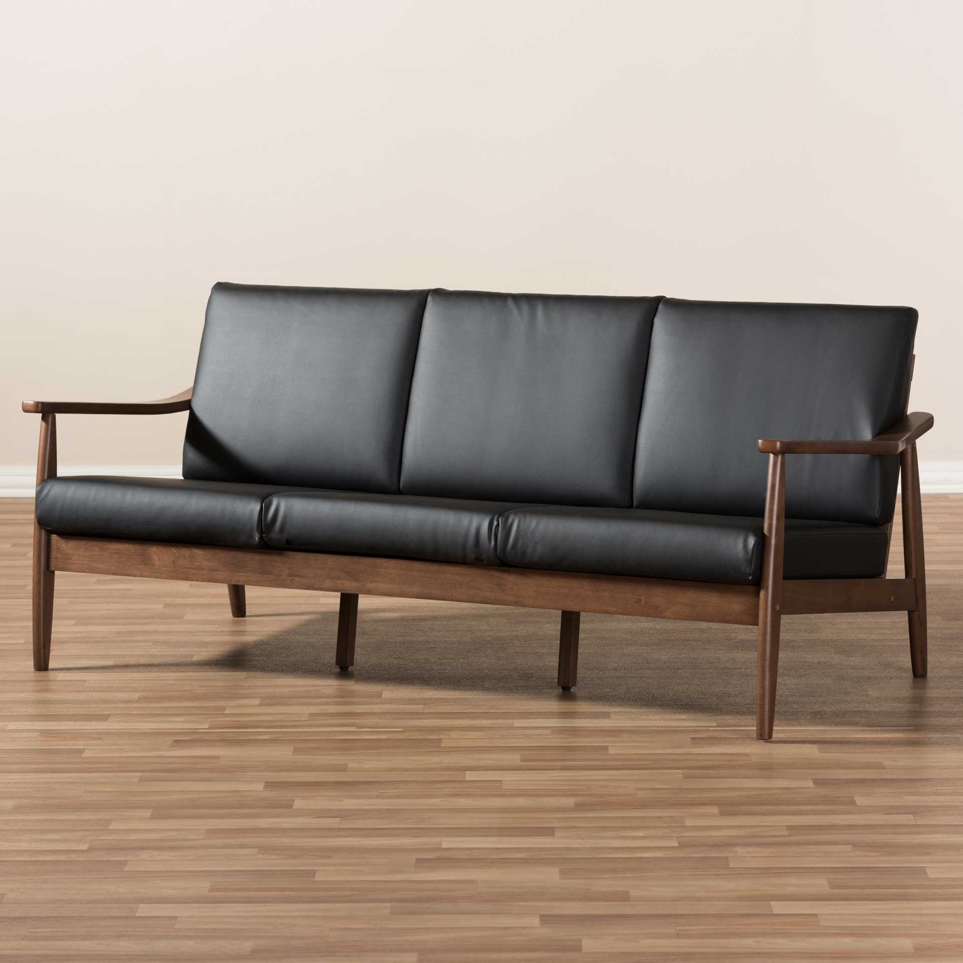 Vega Faux Leather Sofa Black/Walnut - Image 9