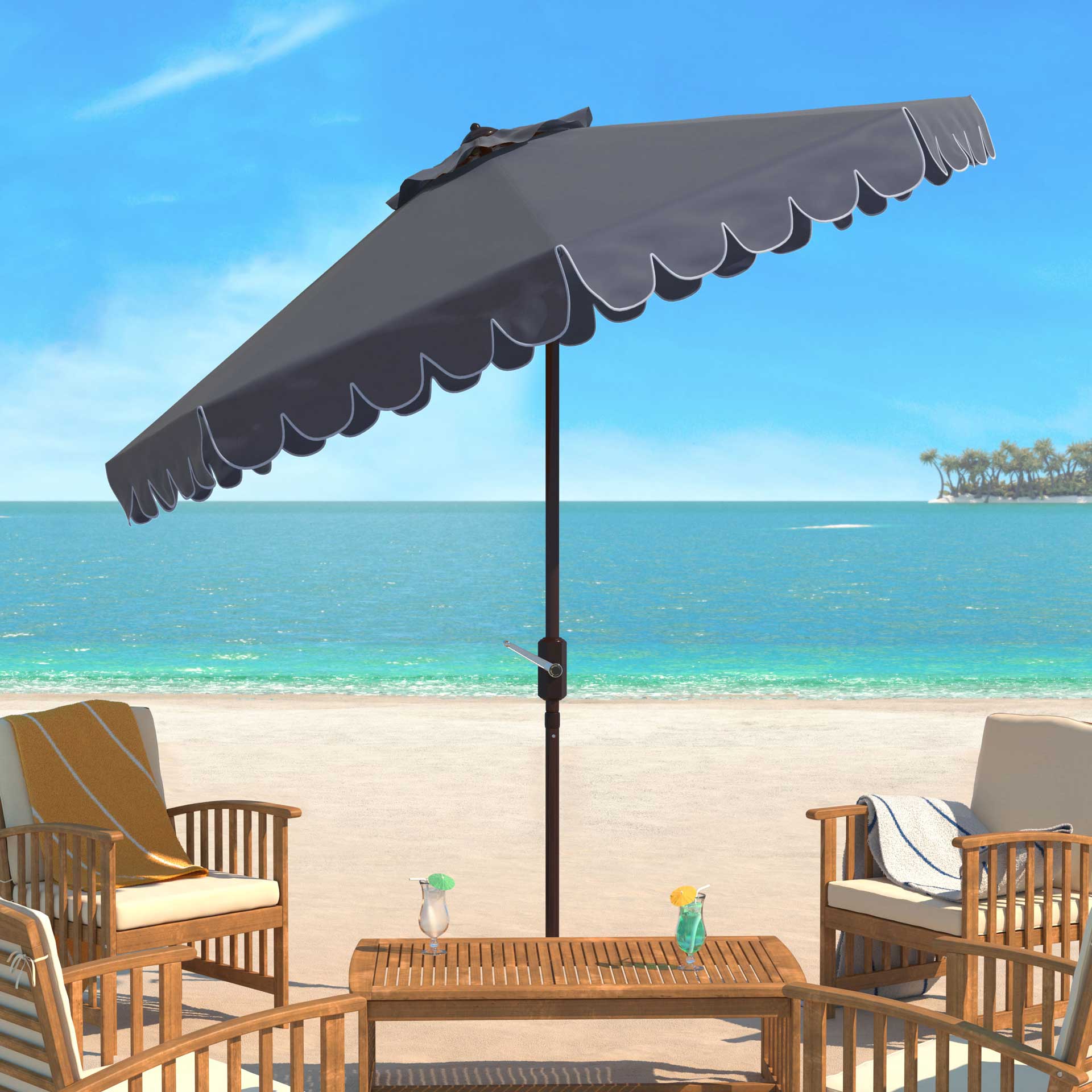 Vela Single Scallop Push Button Tilt Umbrella Gray/White - Image 4