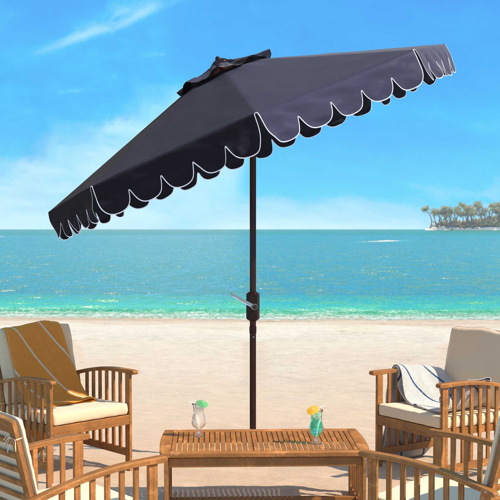 Vela Single Scallop Push Button Tilt Umbrella Navy/White - Image 4