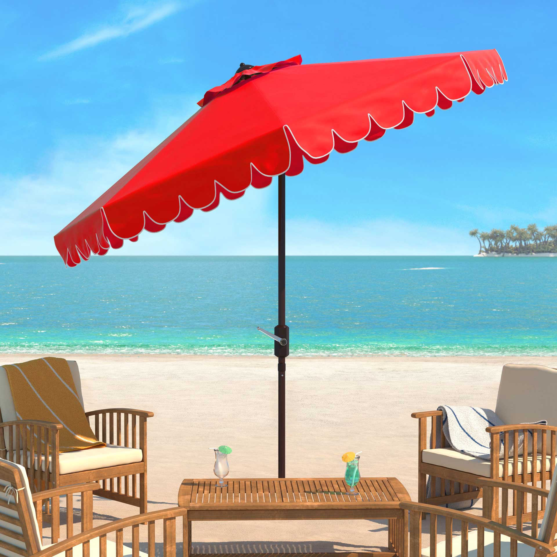 Vela Single Scallop Push Button Tilt Umbrella Red/White - Image 4