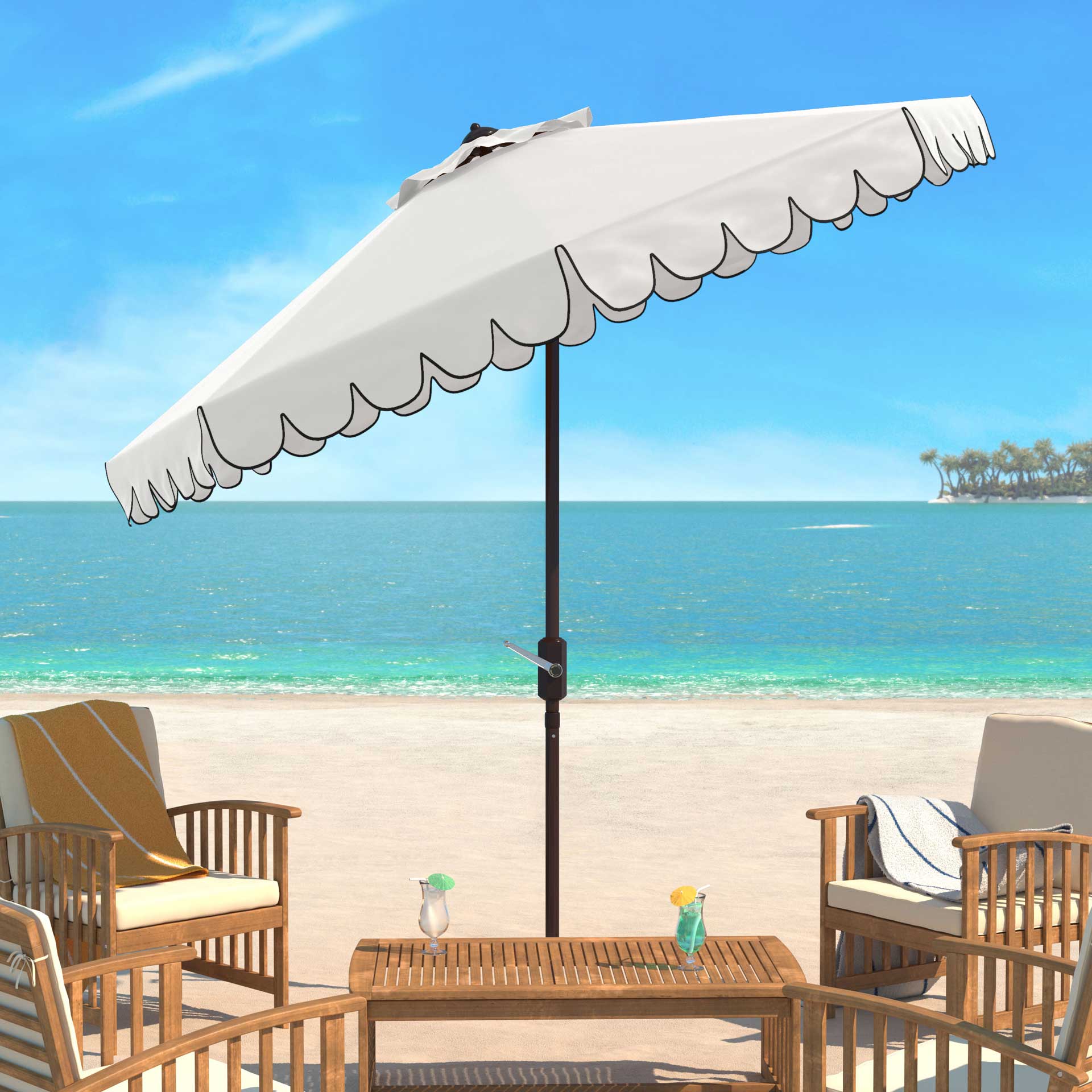 Vela Single Scallop Push Button Tilt Umbrella White/Black - Image 4