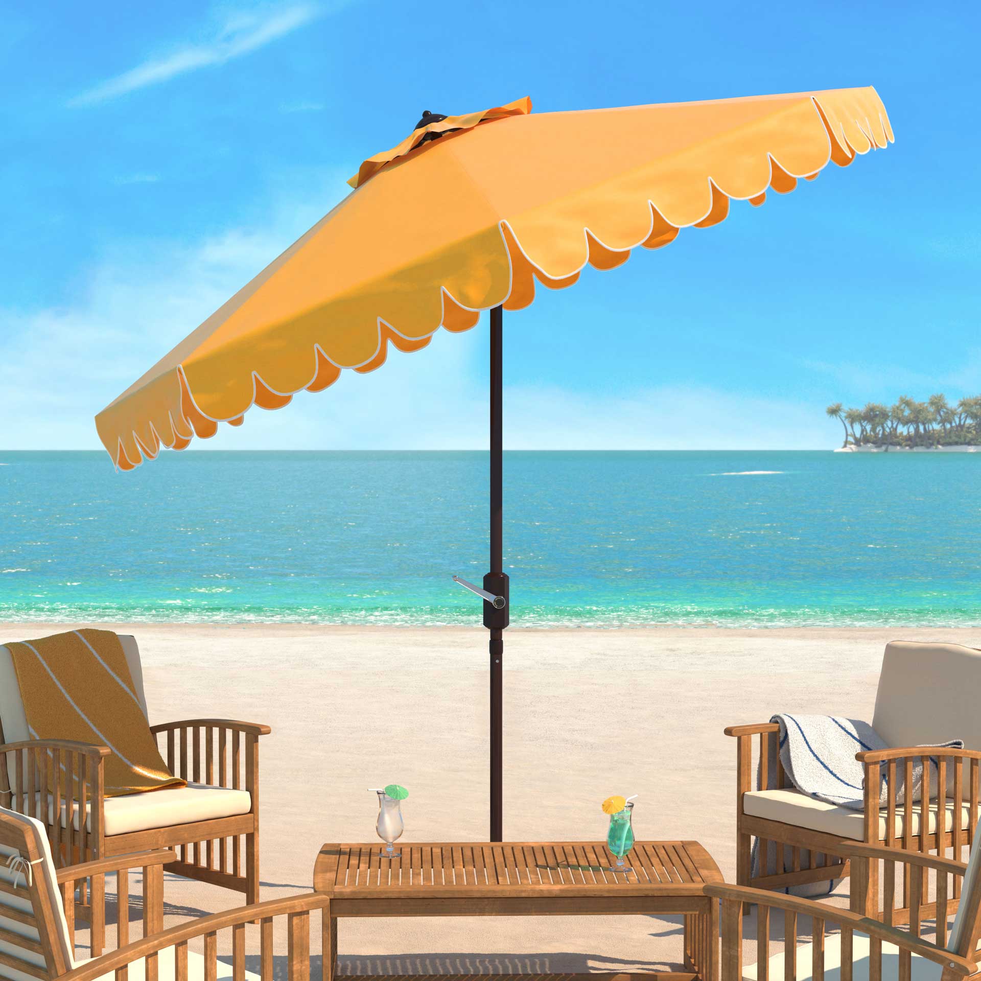Vela Single Scallop Push Button Tilt Umbrella Yellow/White - Image 4