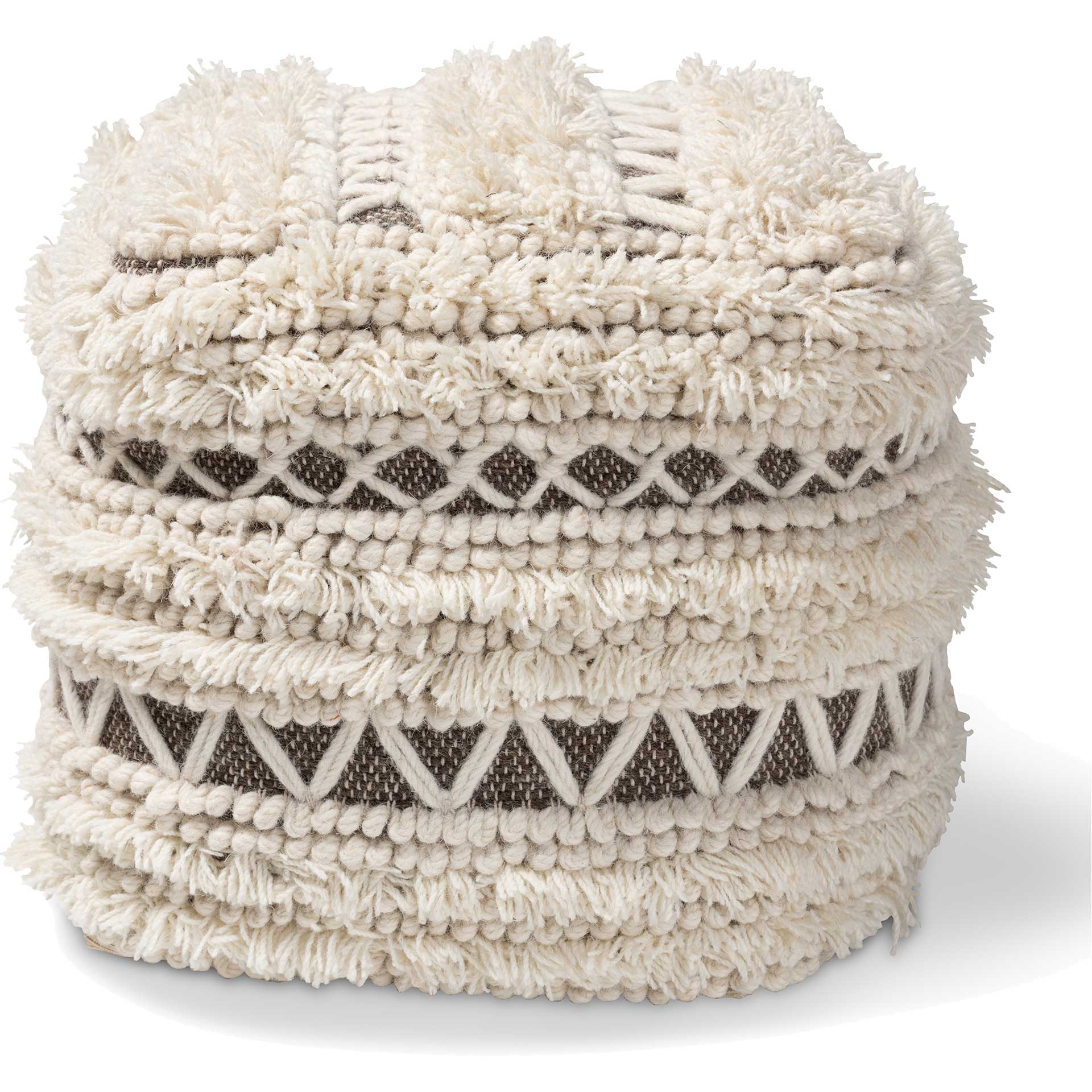 Velina Handwoven Wool Pouf Beige/Brown - Image 2
