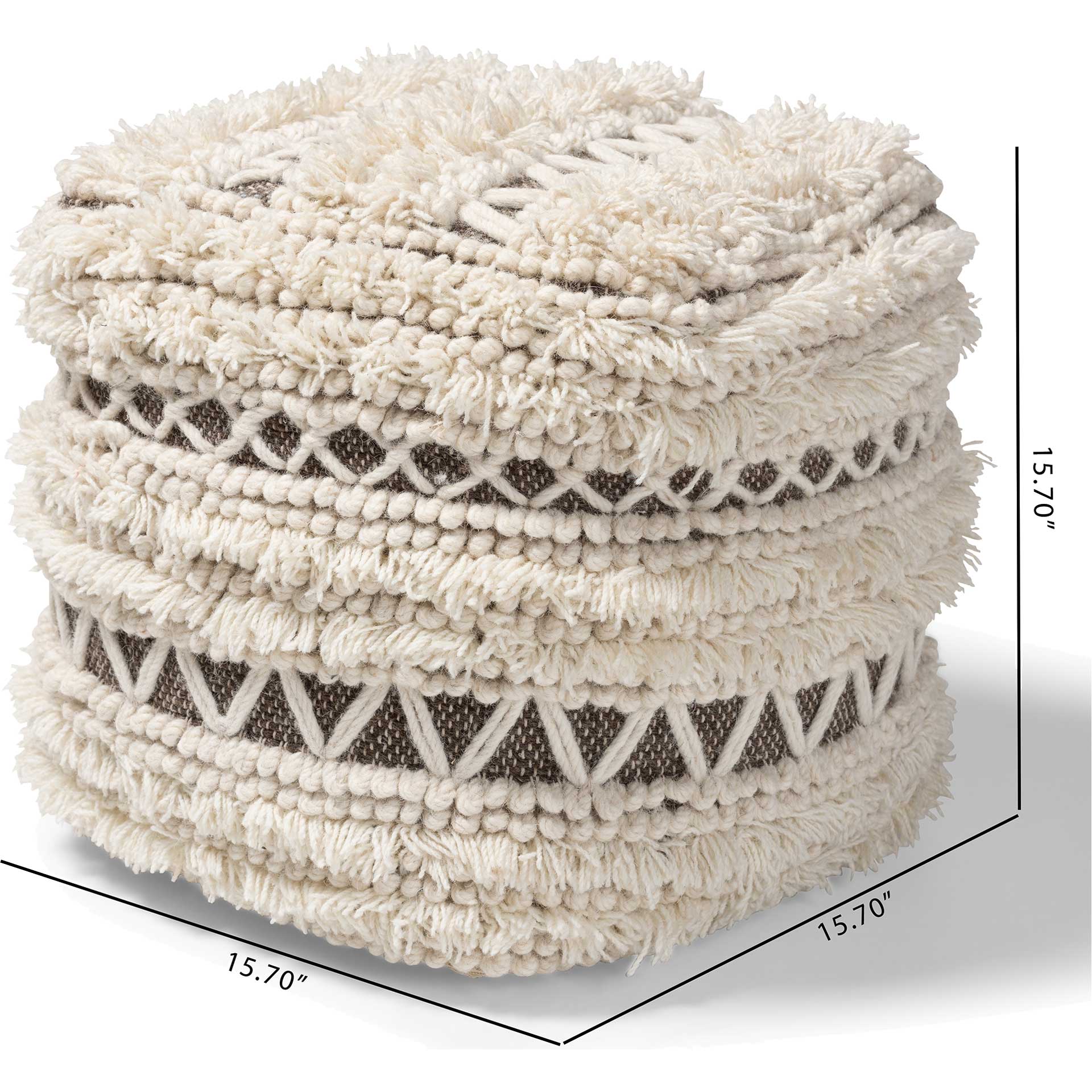 Velina Handwoven Wool Pouf Beige/Brown - Image 4