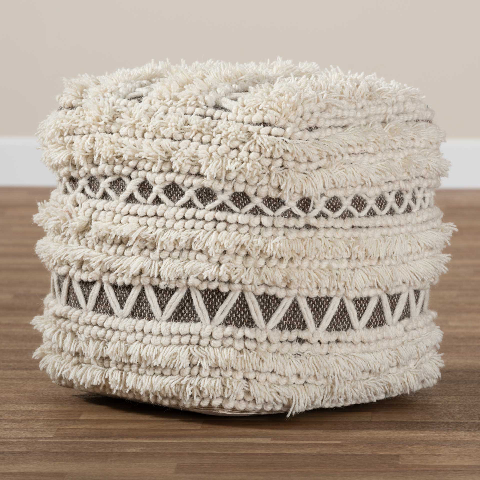 Velina Handwoven Wool Pouf Beige/Brown - Image 5