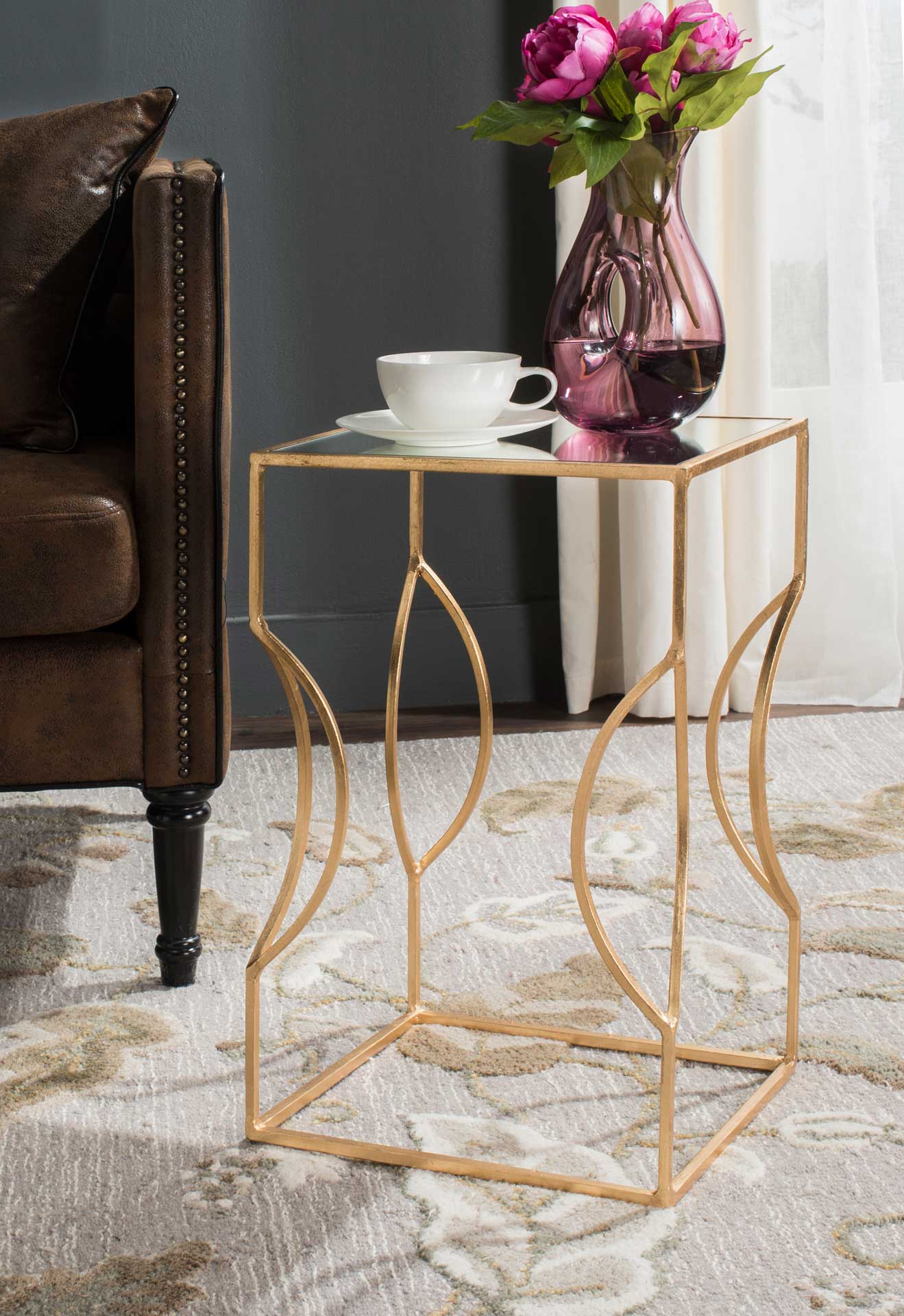 Velvet Poms Gold Leaf End Table Antique Gold - Image 4