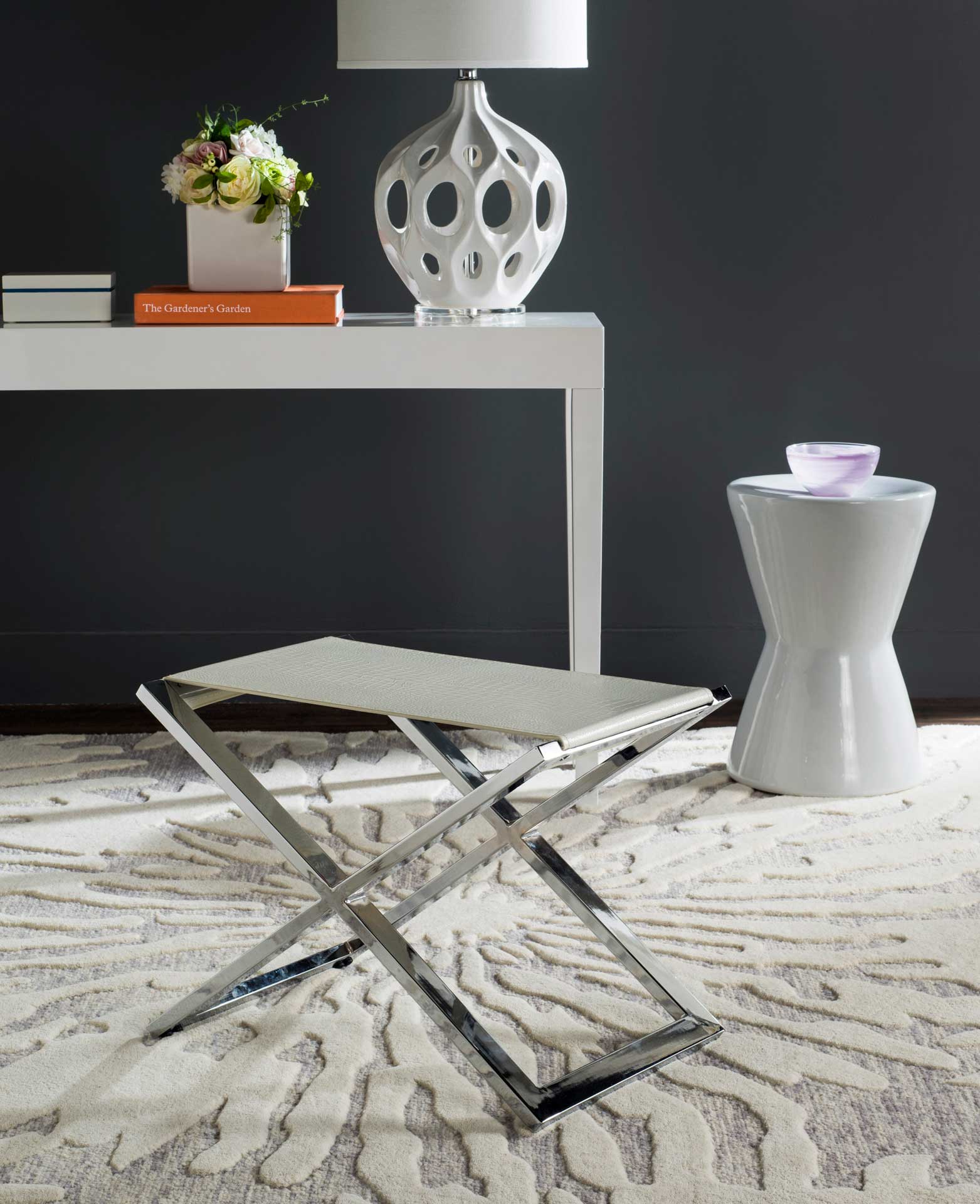Ventura Bench White/Crocodile/Chrome - Image 4
