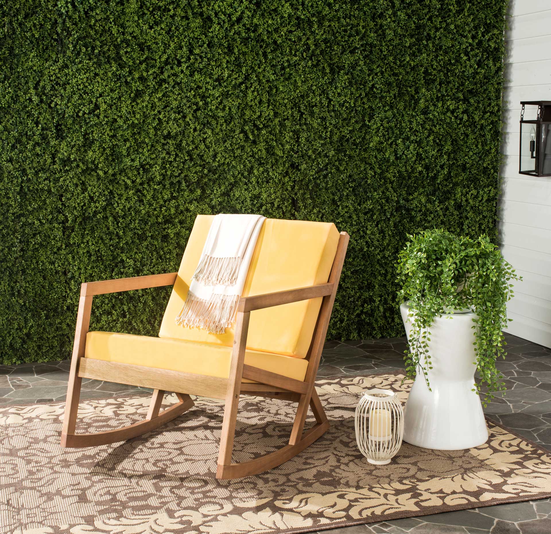 Venus Rocking Chair Teak Brown/Yellow - Image 4