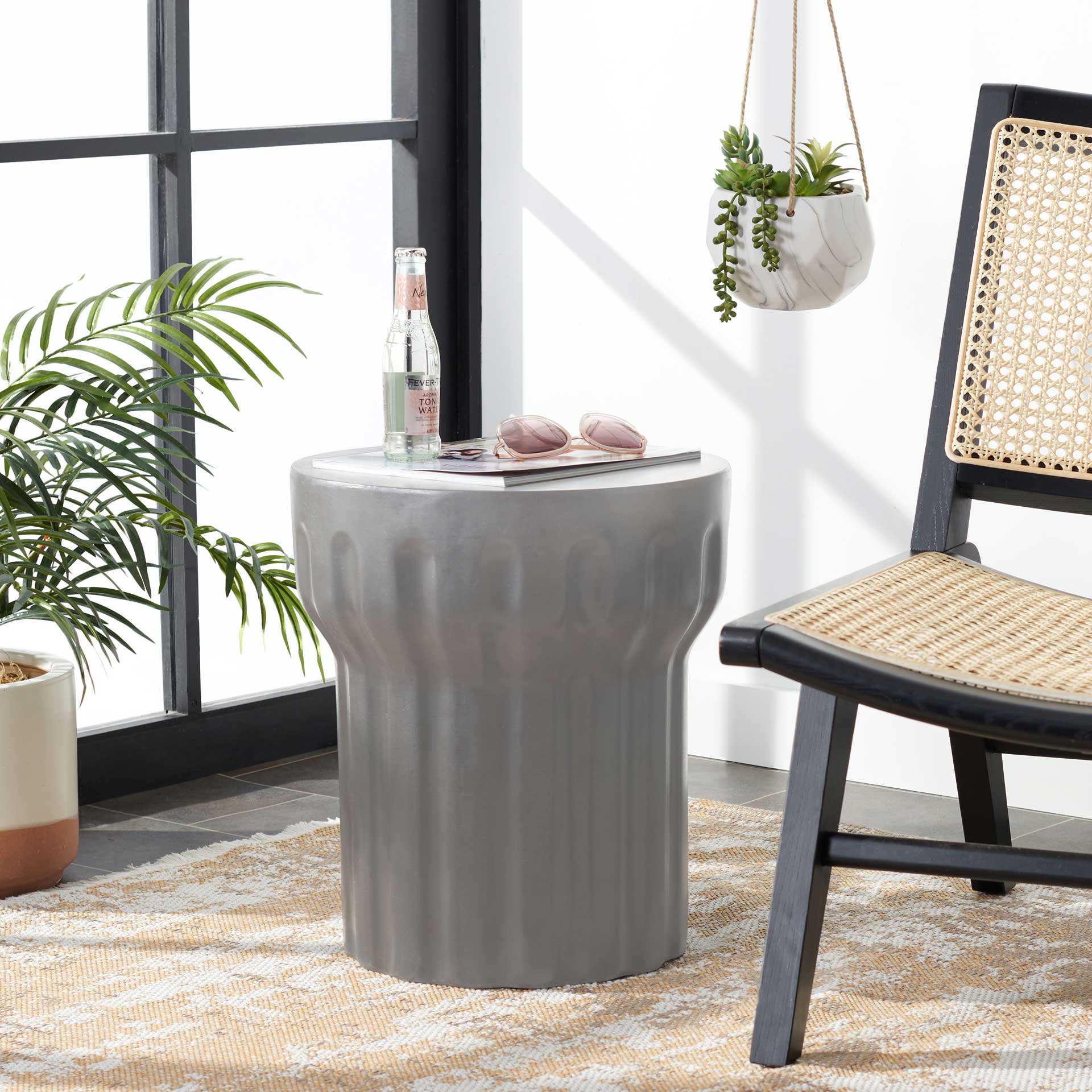 Verdi Modern Concrete Round Accent Table Dark Gray - Image 3
