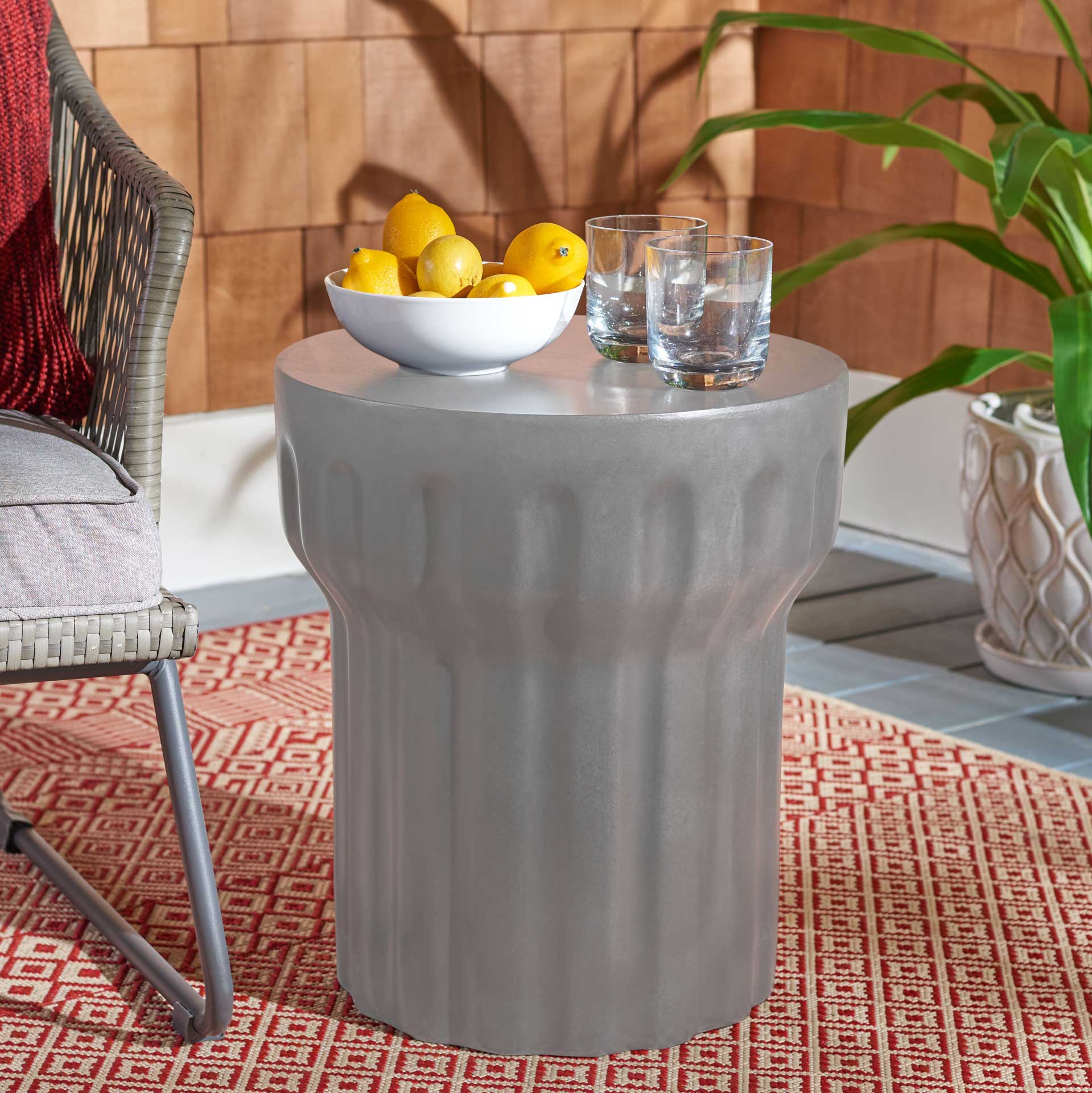 Verdi Modern Concrete Round Accent Table Dark Gray - Image 4
