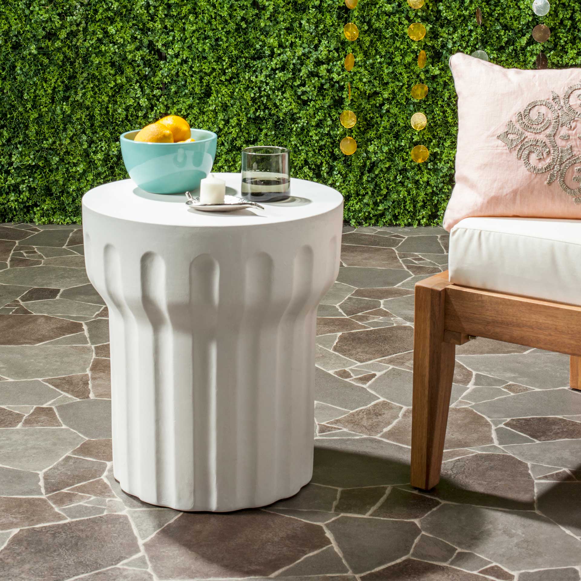 Verdi Modern Concrete Round Accent Table Ivory - Image 3