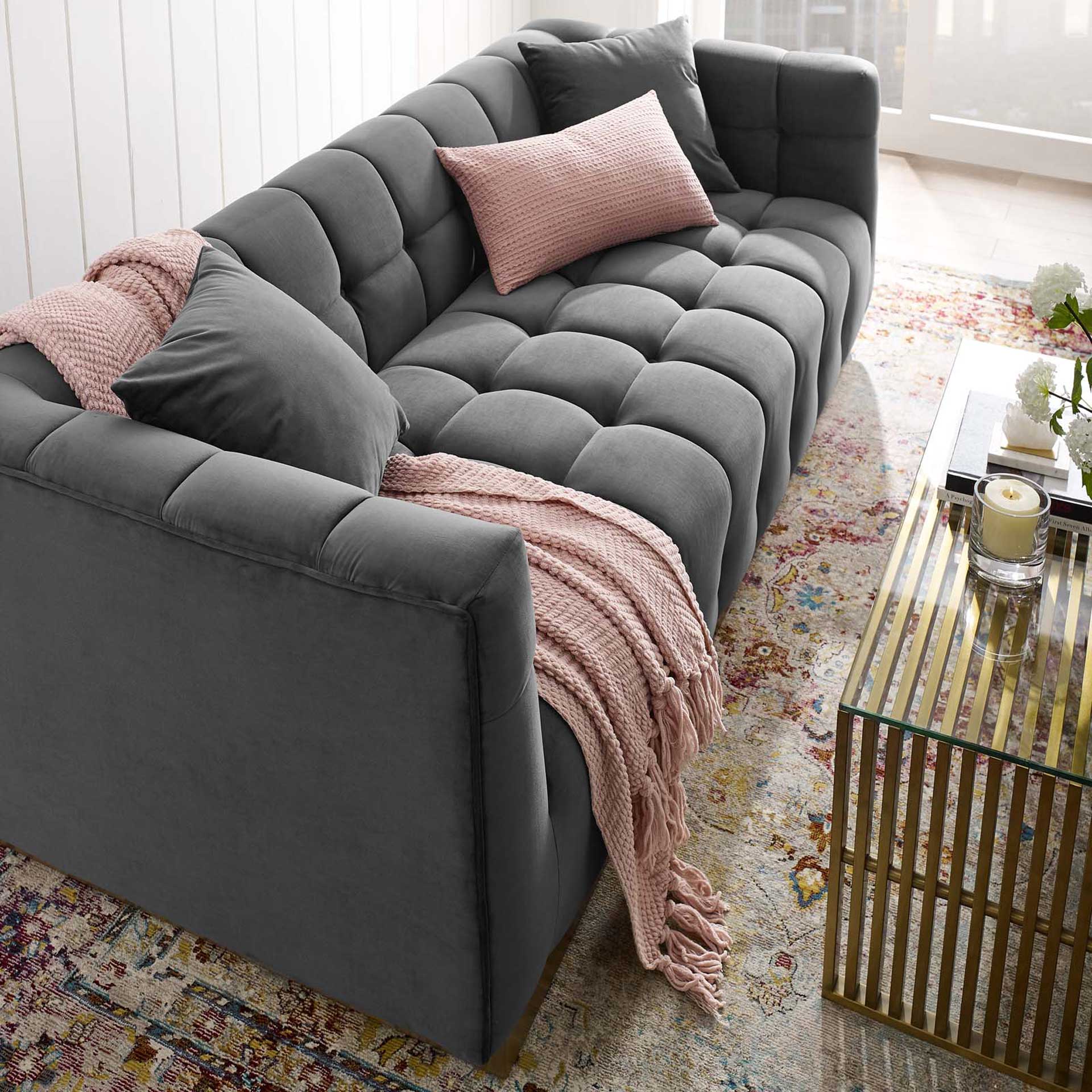Victor Biscuit Tufted Velvet Sofa Gray - Image 5