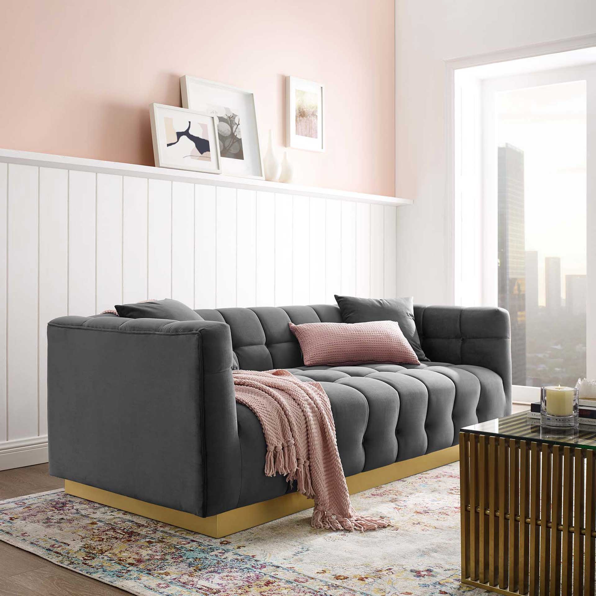Victor Biscuit Tufted Velvet Sofa Gray - Image 6