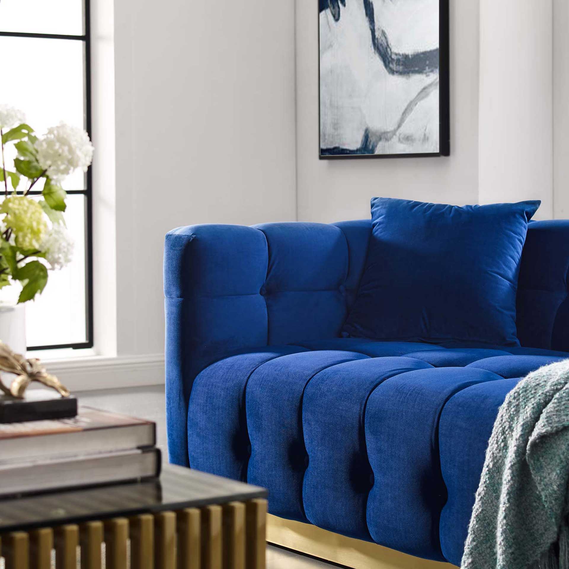 Victor Biscuit Tufted Velvet Sofa Navy - Image 5