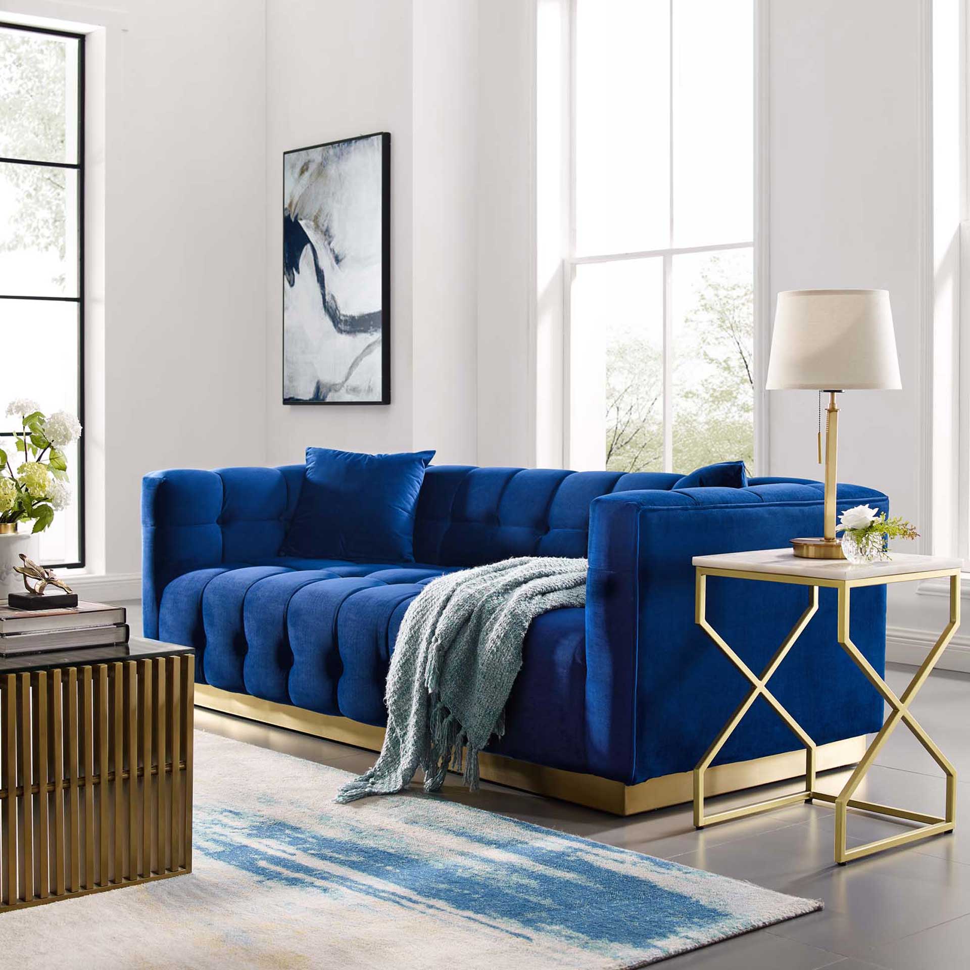 Victor Biscuit Tufted Velvet Sofa Navy - Image 6